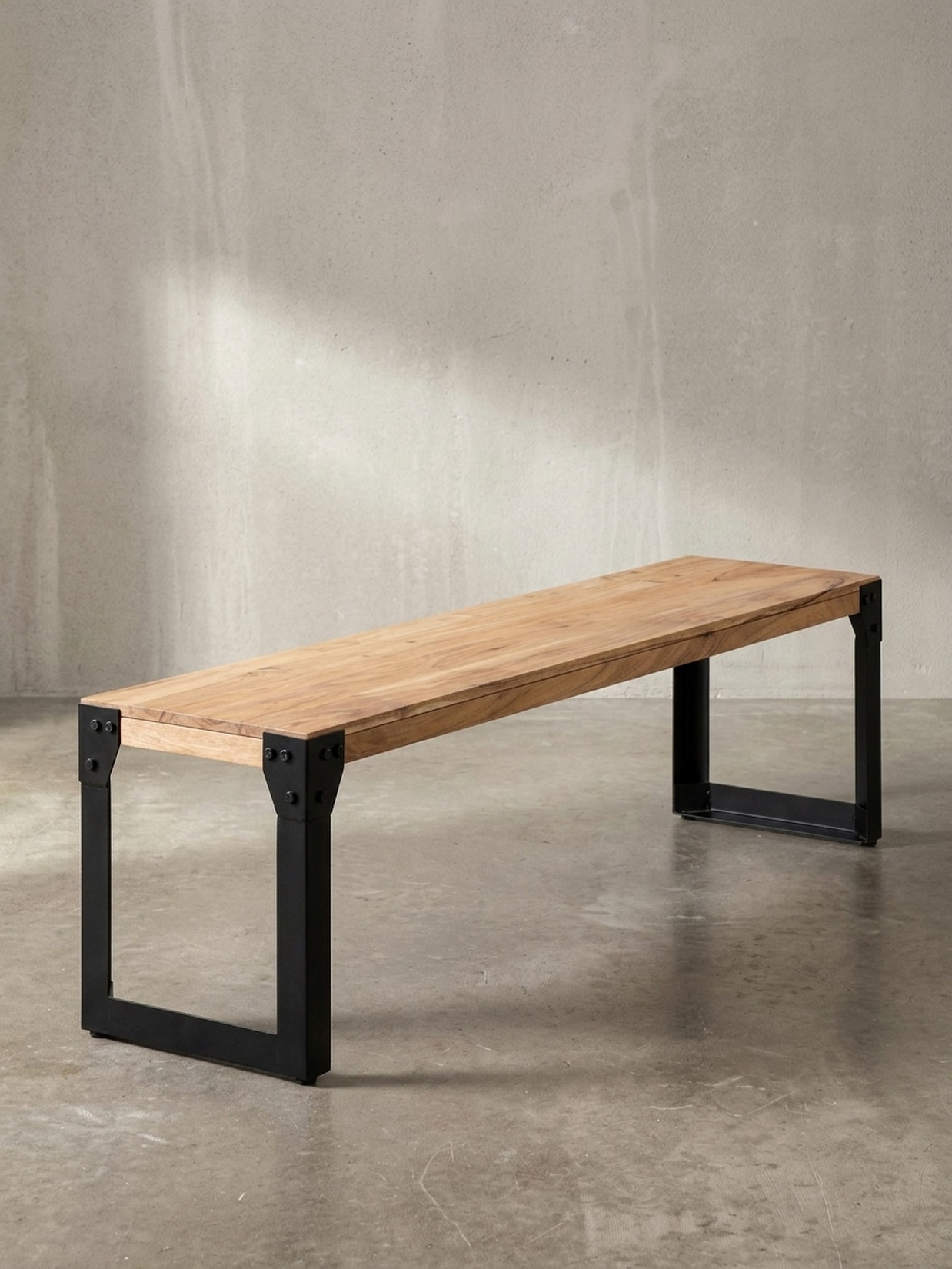 Esszimmerbank Massivholz Metall ohne Lehne, Akazie 140x40x45 cm