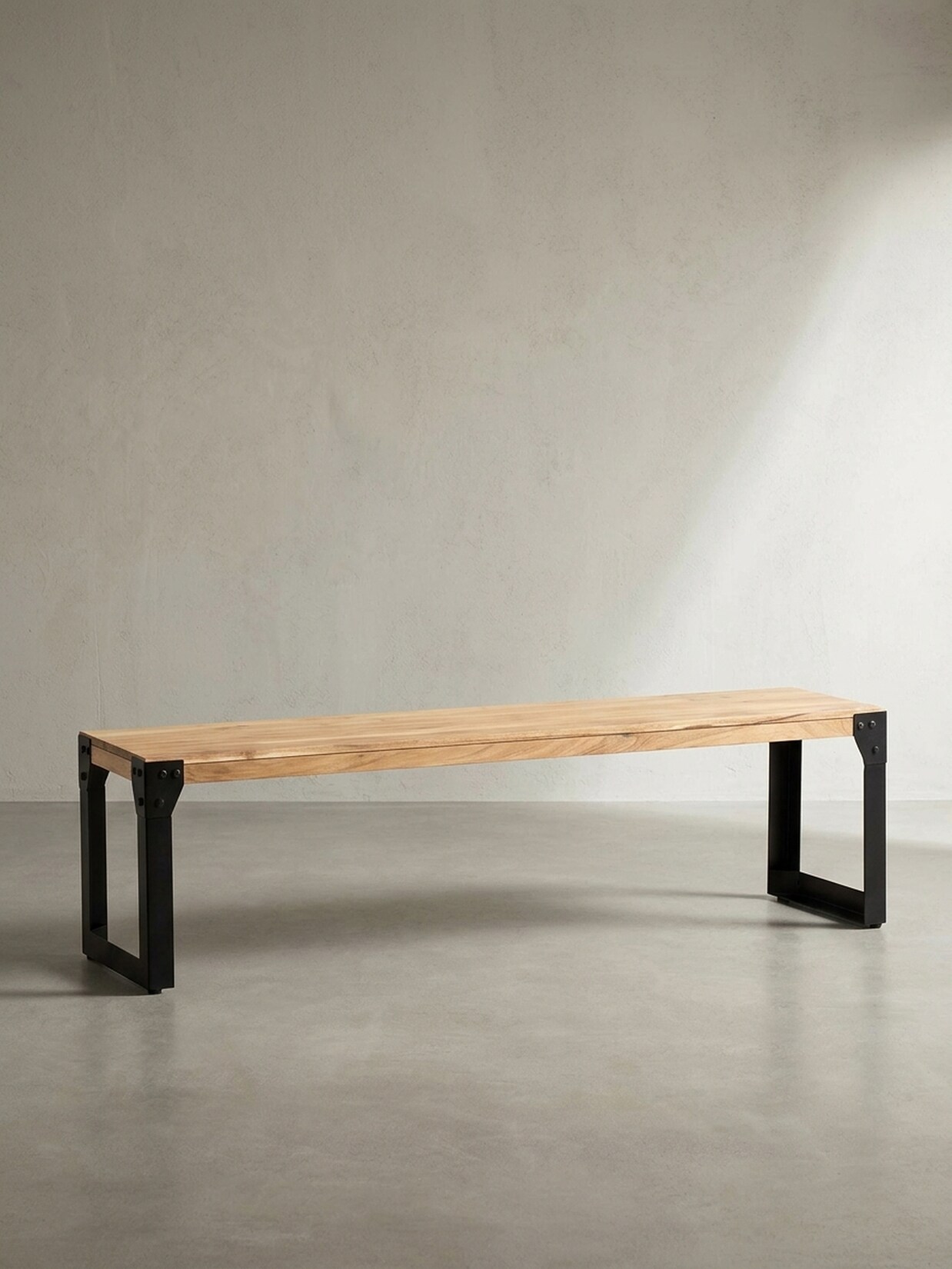 Esszimmerbank Massivholz Metall ohne Lehne, Akazie 160x40x45 cm