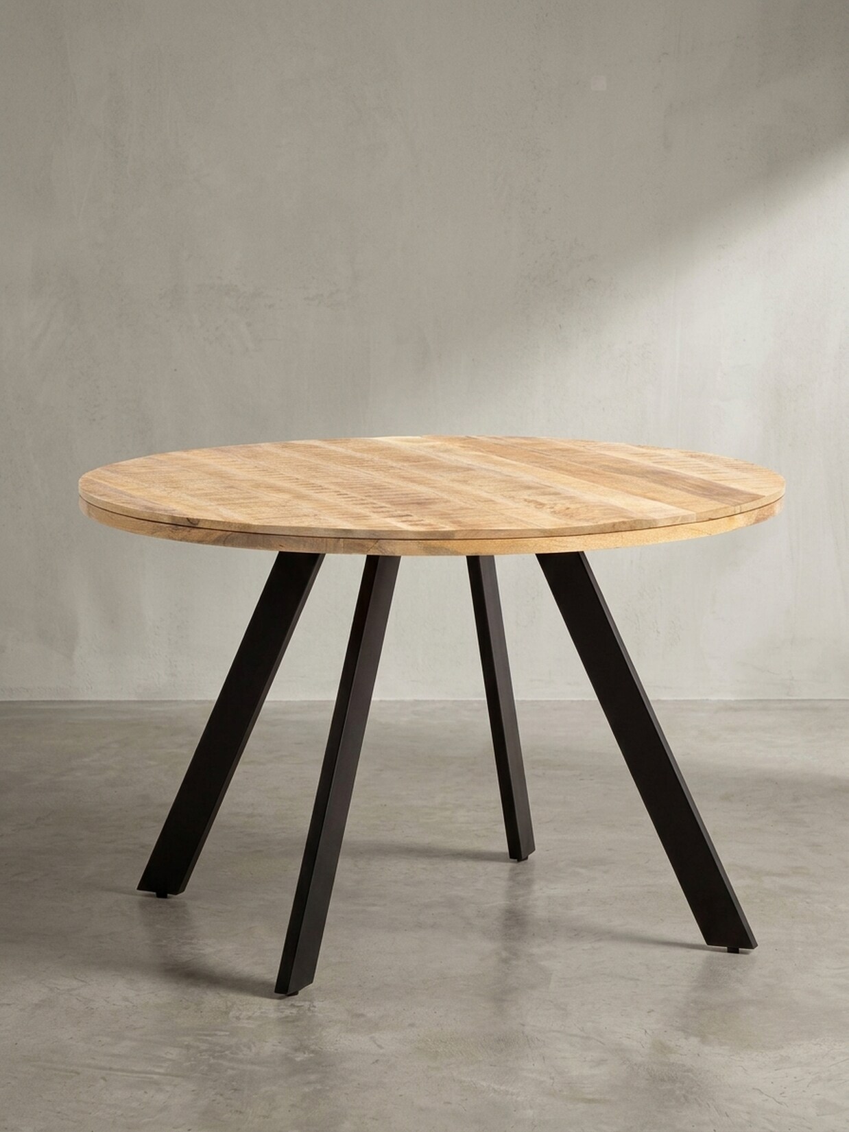 Esszimmertisch – Rund Mango Massivholz 120x120x76 cm Metallbeine
