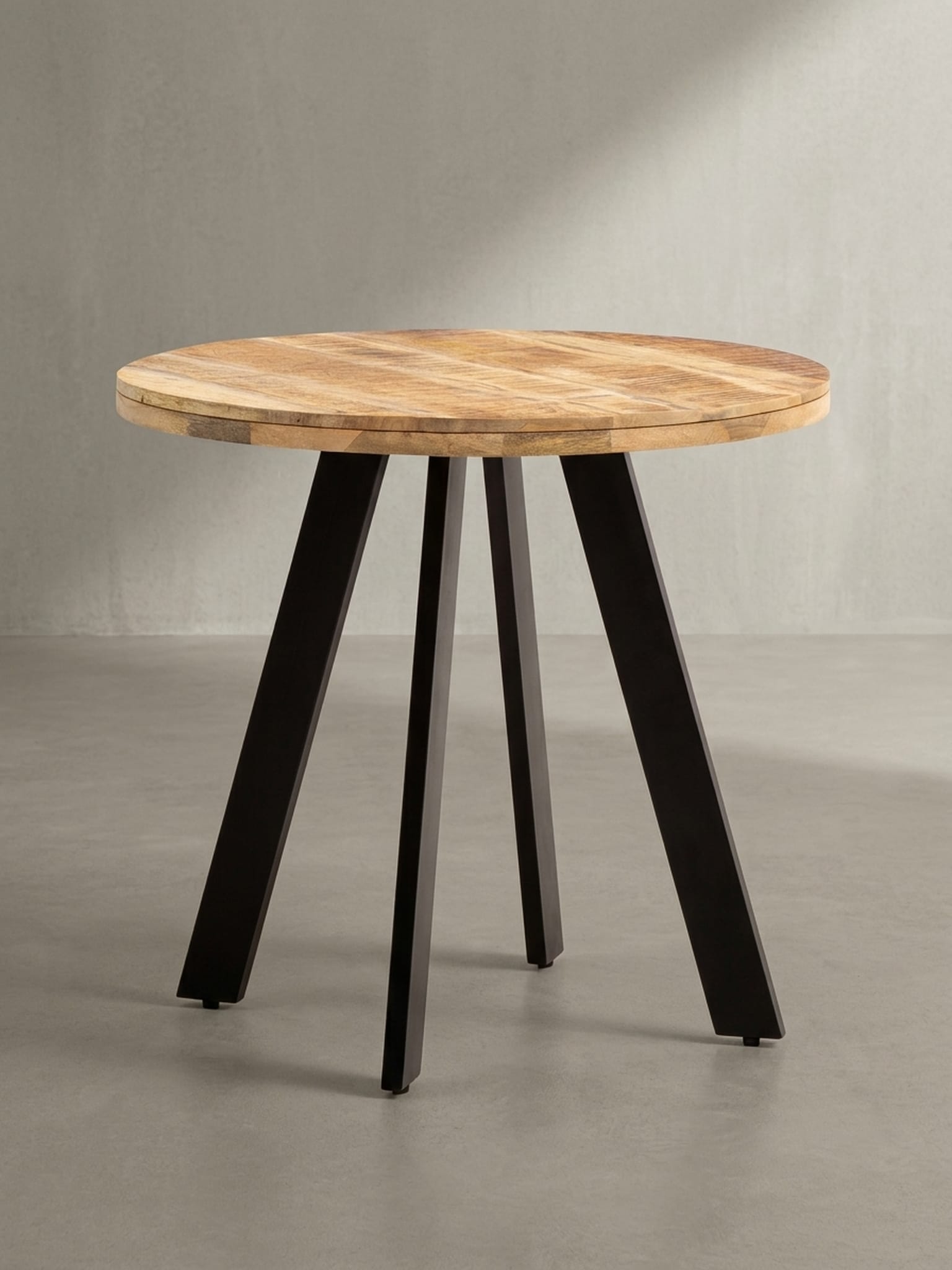 Esszimmertisch &ndash; Rund Mango Massivholz 80x80x75 cm Metallbeine Modern 