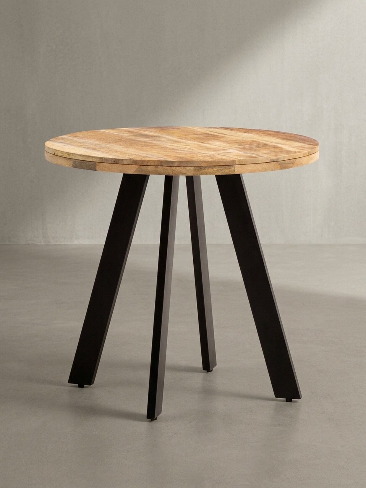 Esszimmertisch – Rund Mango Massivholz 80x80x75 cm Metallbeine Modern