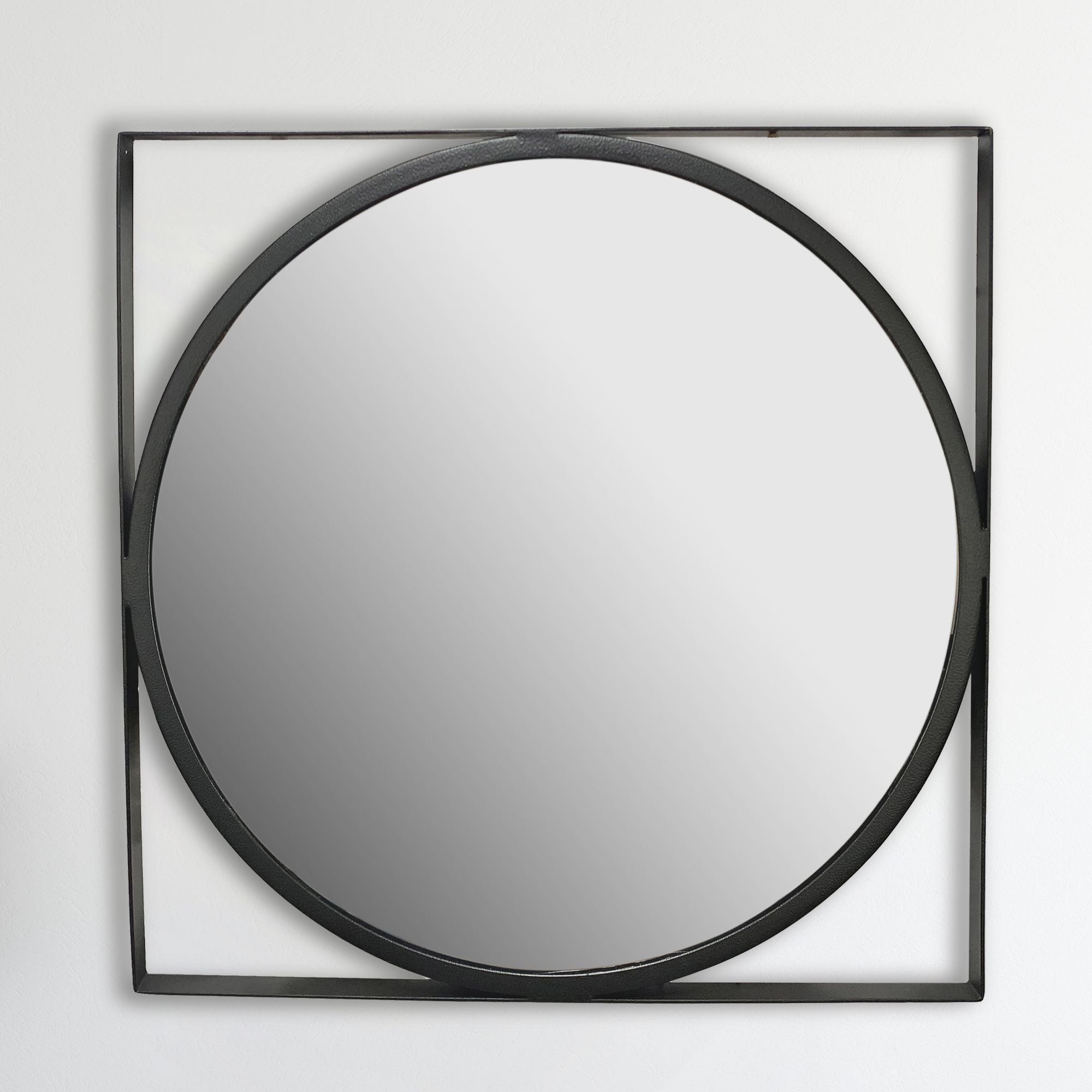 Wandspiegel Rund Metall Schwarz 54x54 cm Quadratischer Rahmen 