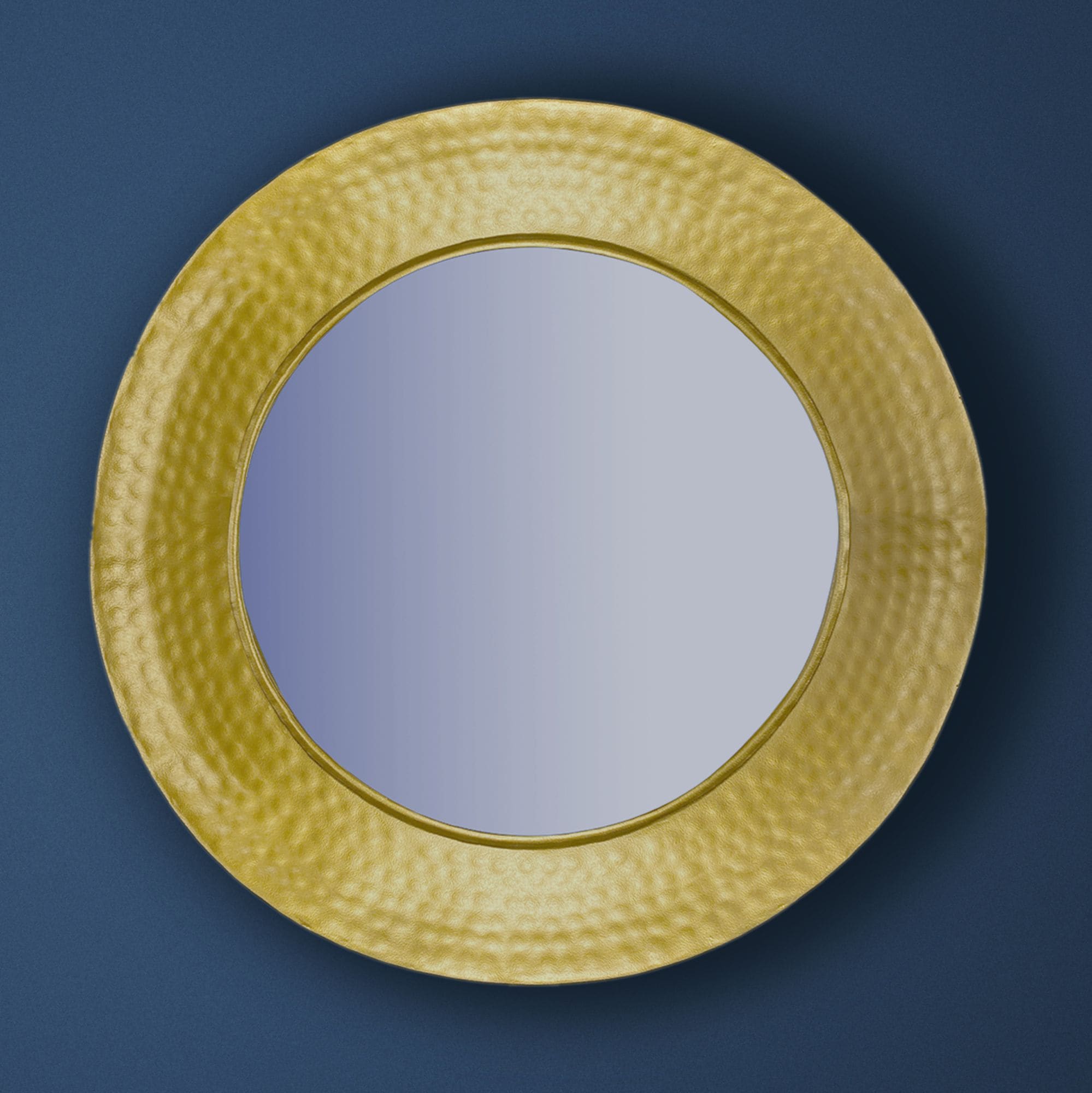Wandspiegel Rund Metall Gold 60 cm Hammerschlag-Optik 