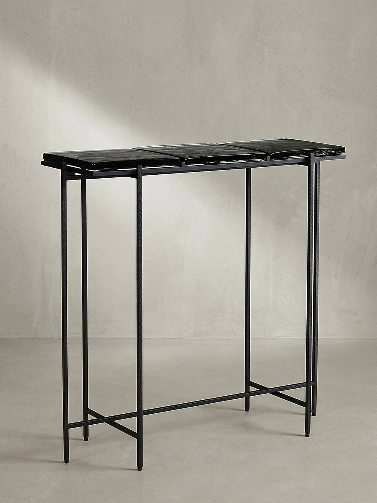 Konsolentisch – Schwarz/Glas, 90x29x85 cm, Metallgestell, mit abnehmbaren Tischplatten