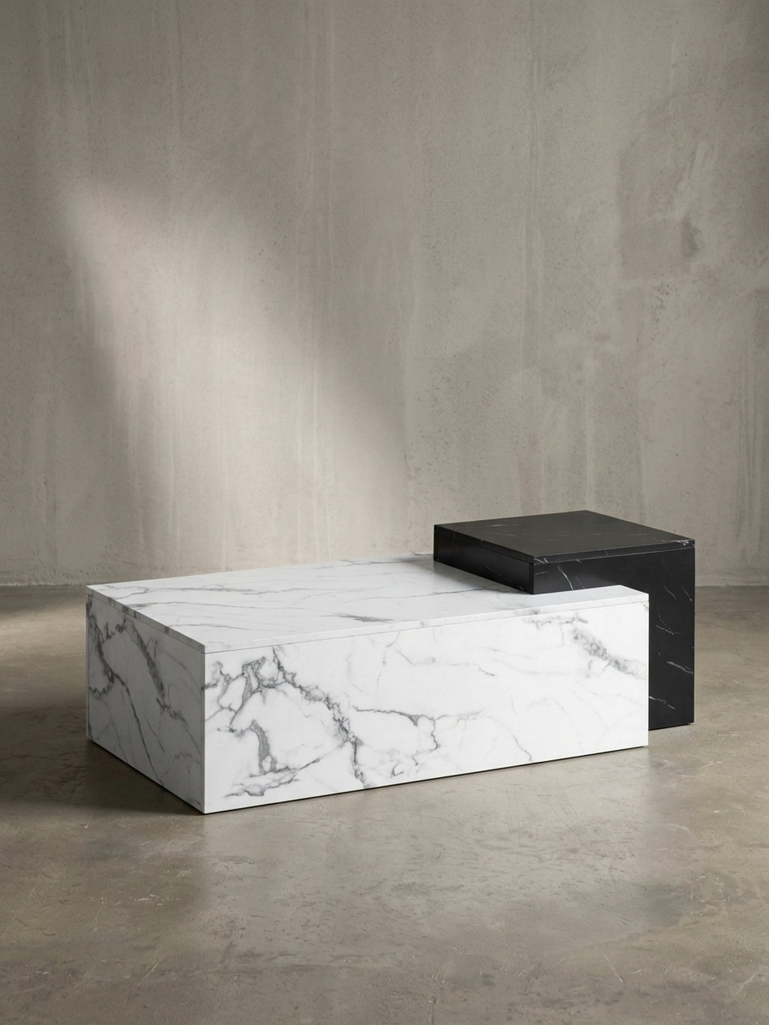 Couchtisch Wei&szlig; Schwarz Marmor-Optik Modern 120x60x40 cm Zwei Ebenen 