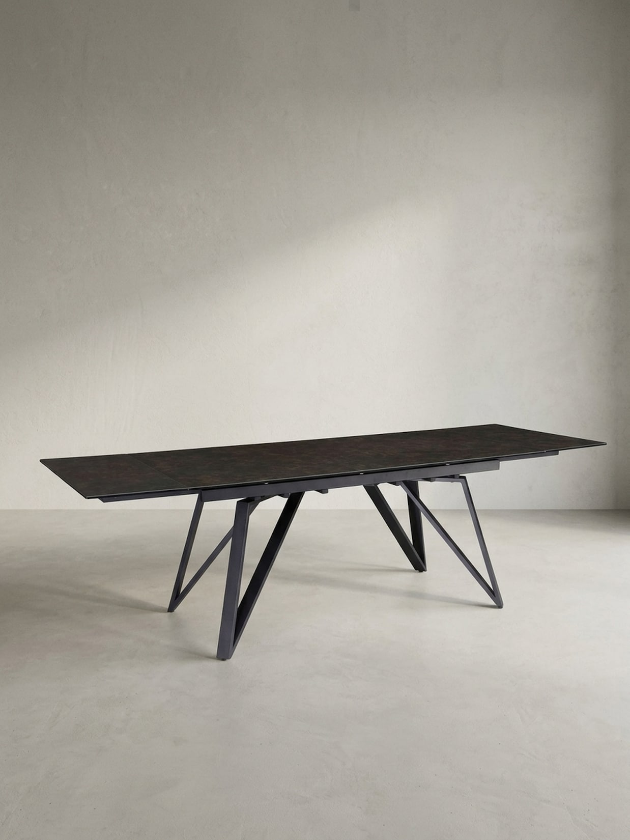 Esstisch Ausziehbar Keramik Glas Marmoroptik Rechteckig Groß, Schwarz 180x95x76 cm