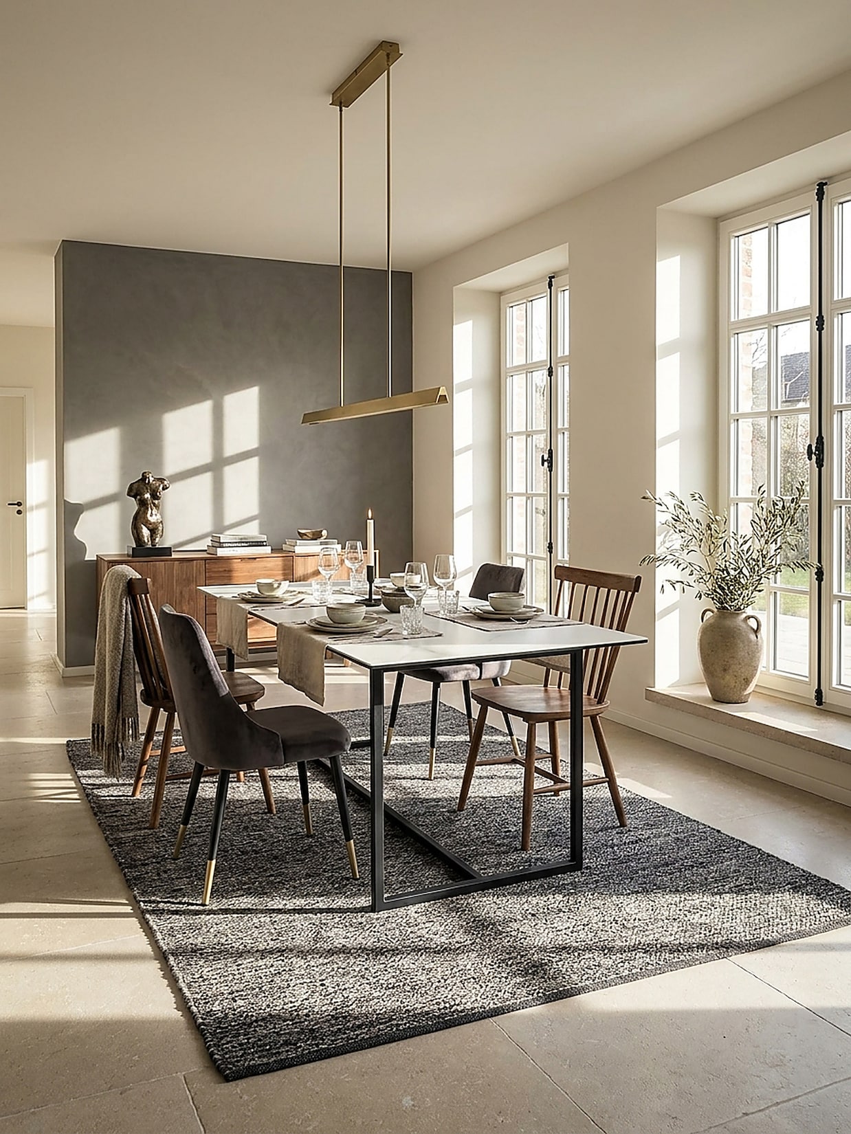 Esstisch Keramik Glas Metall Rechteckig Marmoroptik Groß, Weiß 180x90x76 cm