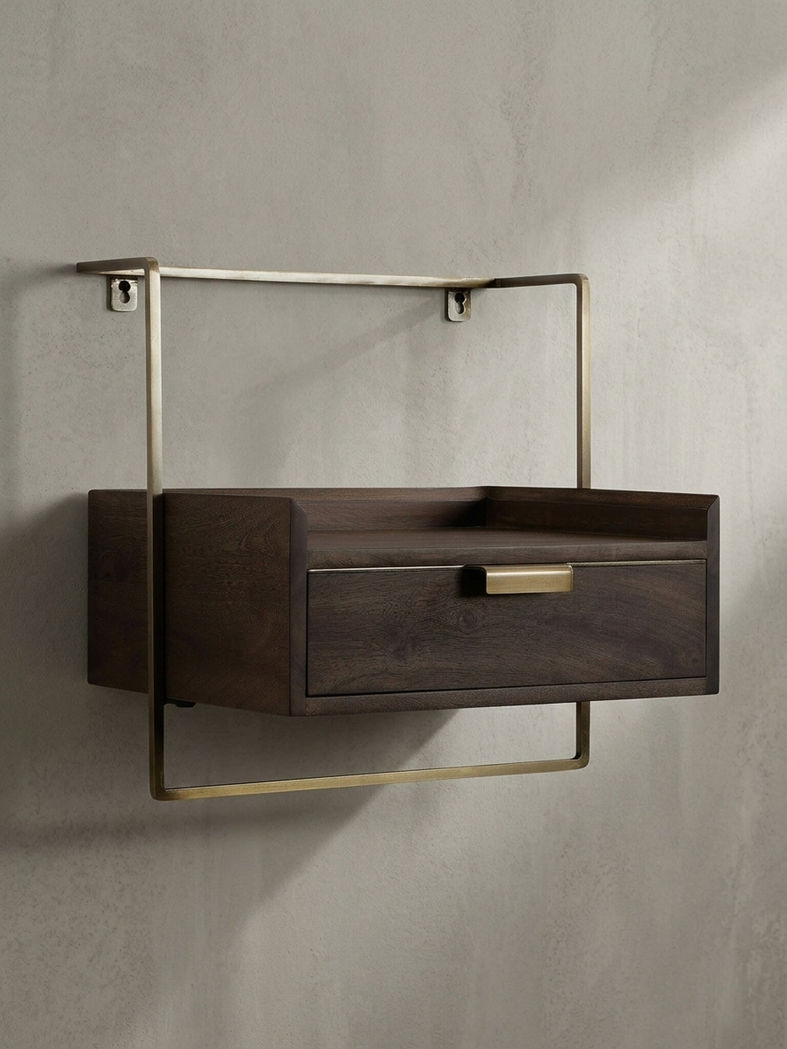 Nachttisch Mango Massivholz Wandmontage Schublade Boxspringbett, Braun 44x35x45 cm 
