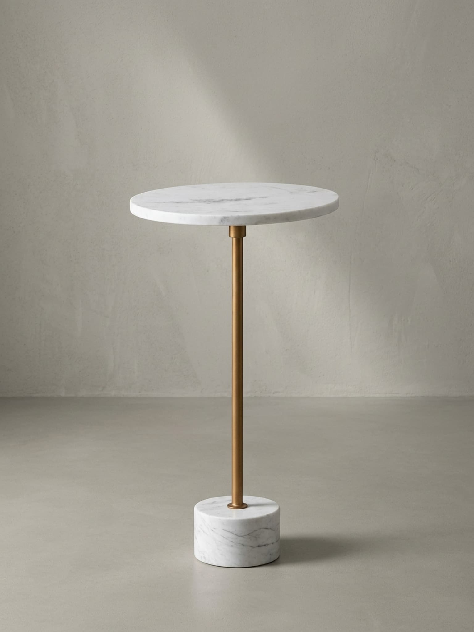 Beistelltisch &ndash; Rund Echter Marmor Wei&szlig; Gold 30x30x55,5 cm 