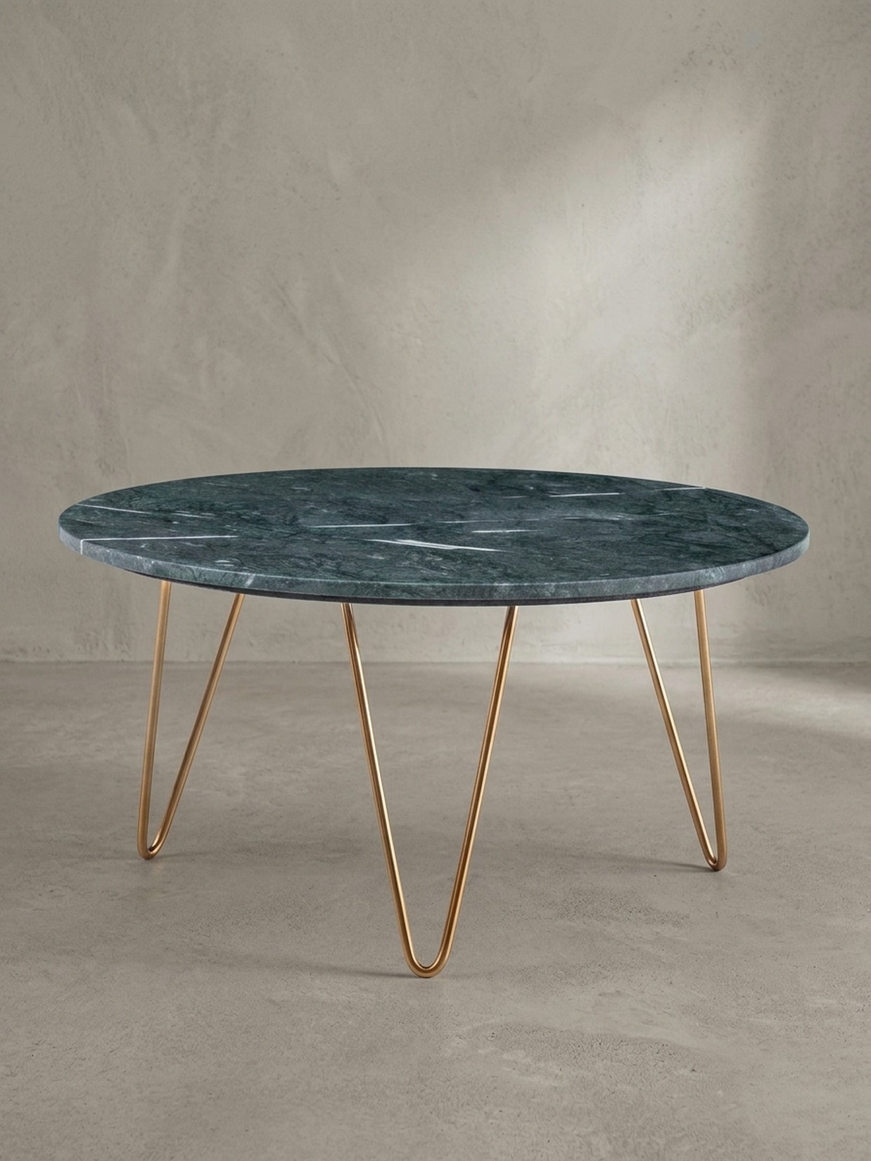 Couchtisch Grün Marmor Dreibein Design 70x70x35 cm, Rund Modern Gold Metall