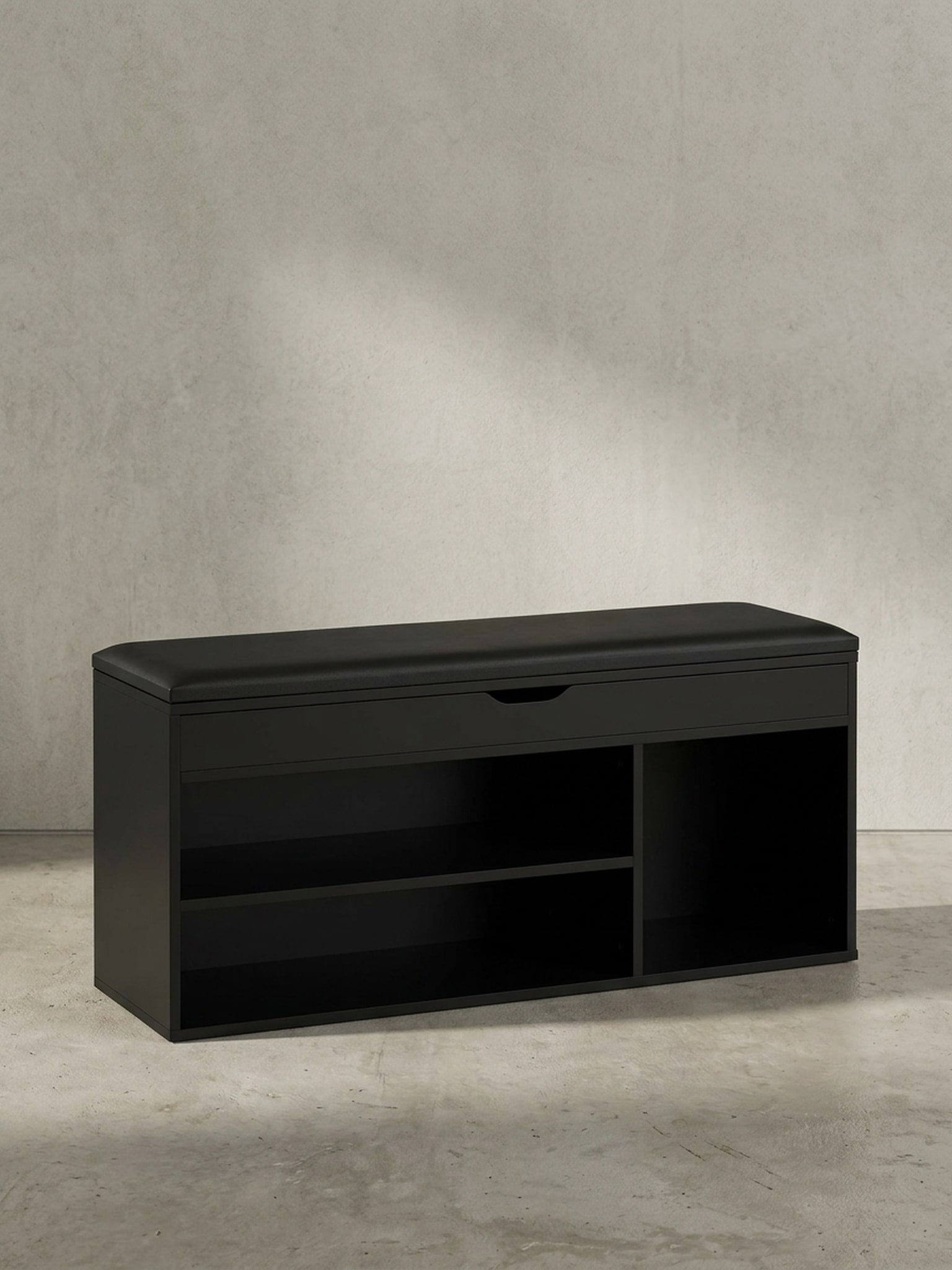 Schuhbank &ndash; Kunstleder/Holz, 104x51x32 cm, Schwarz, mit Stauraum 