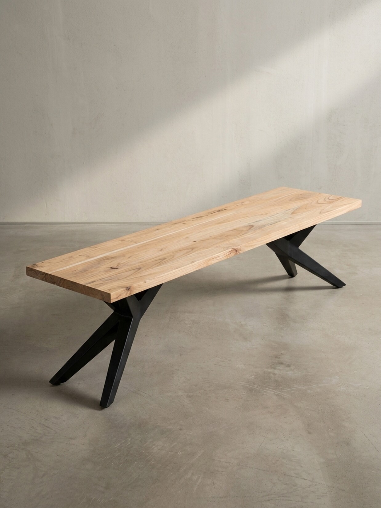 Esszimmerbank Massivholz Metall Loft-Stil, Akazie 160x45x45 cm