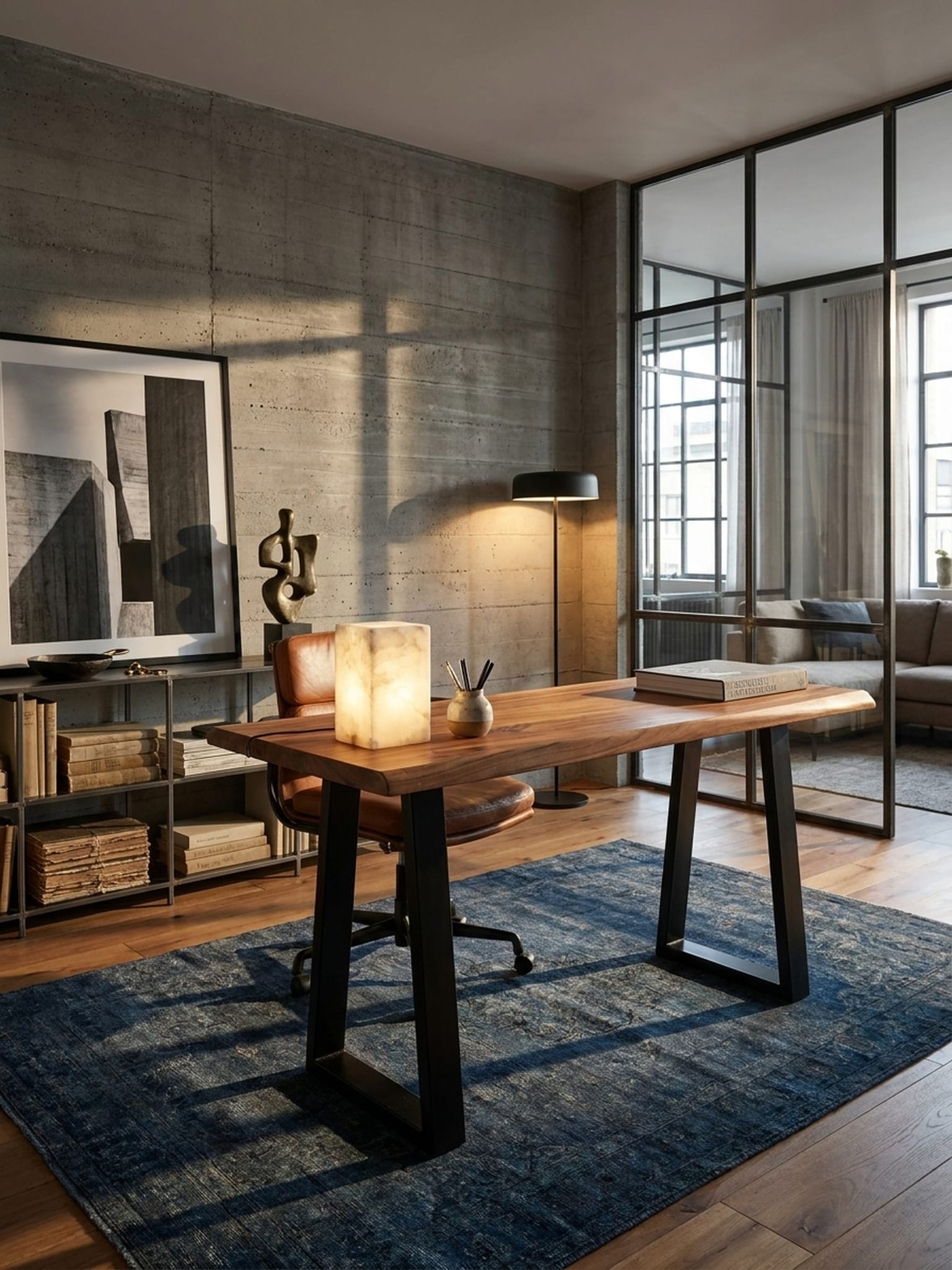 Schreibtisch &ndash; Akazie/Metall, 118x41x76,5 cm, Baumkante, schmal 