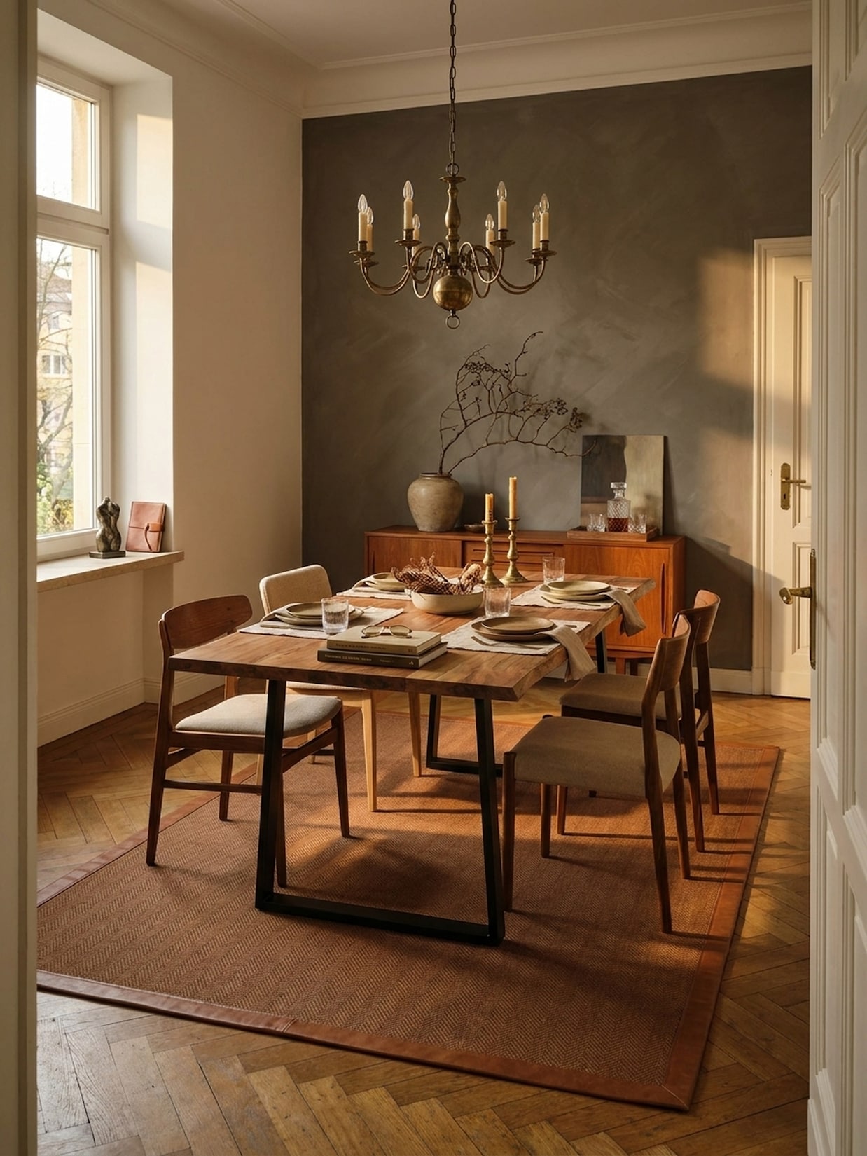 Esstisch Massivholz Metall Trapezgestell Baumkante Rechteckig, Akazie 120x60x76 cm