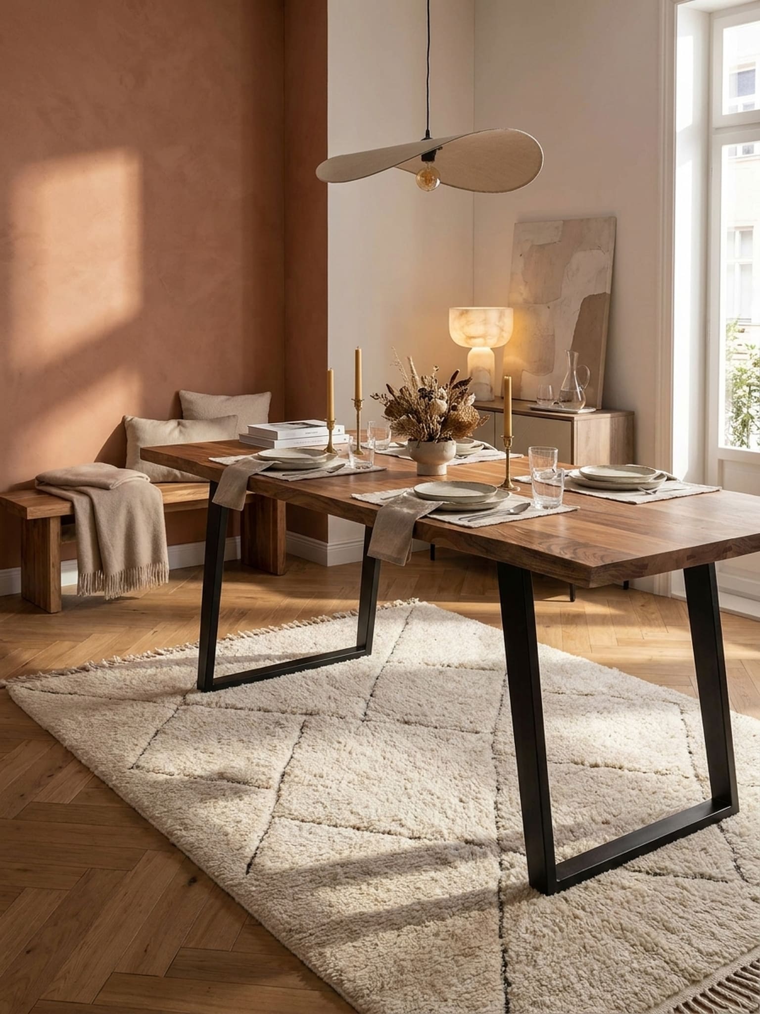 Esstisch Massivholz Metall U-Gestell Baumkante Rechteckig, Akazie 180x90x76 cm 