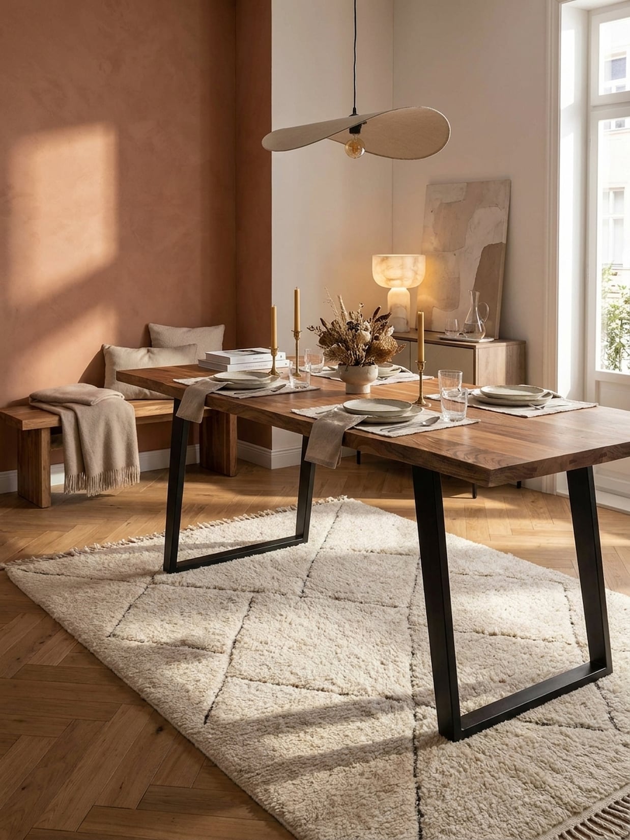 Esstisch Massivholz Metall U-Gestell Baumkante Rechteckig, Akazie 180x90x76 cm