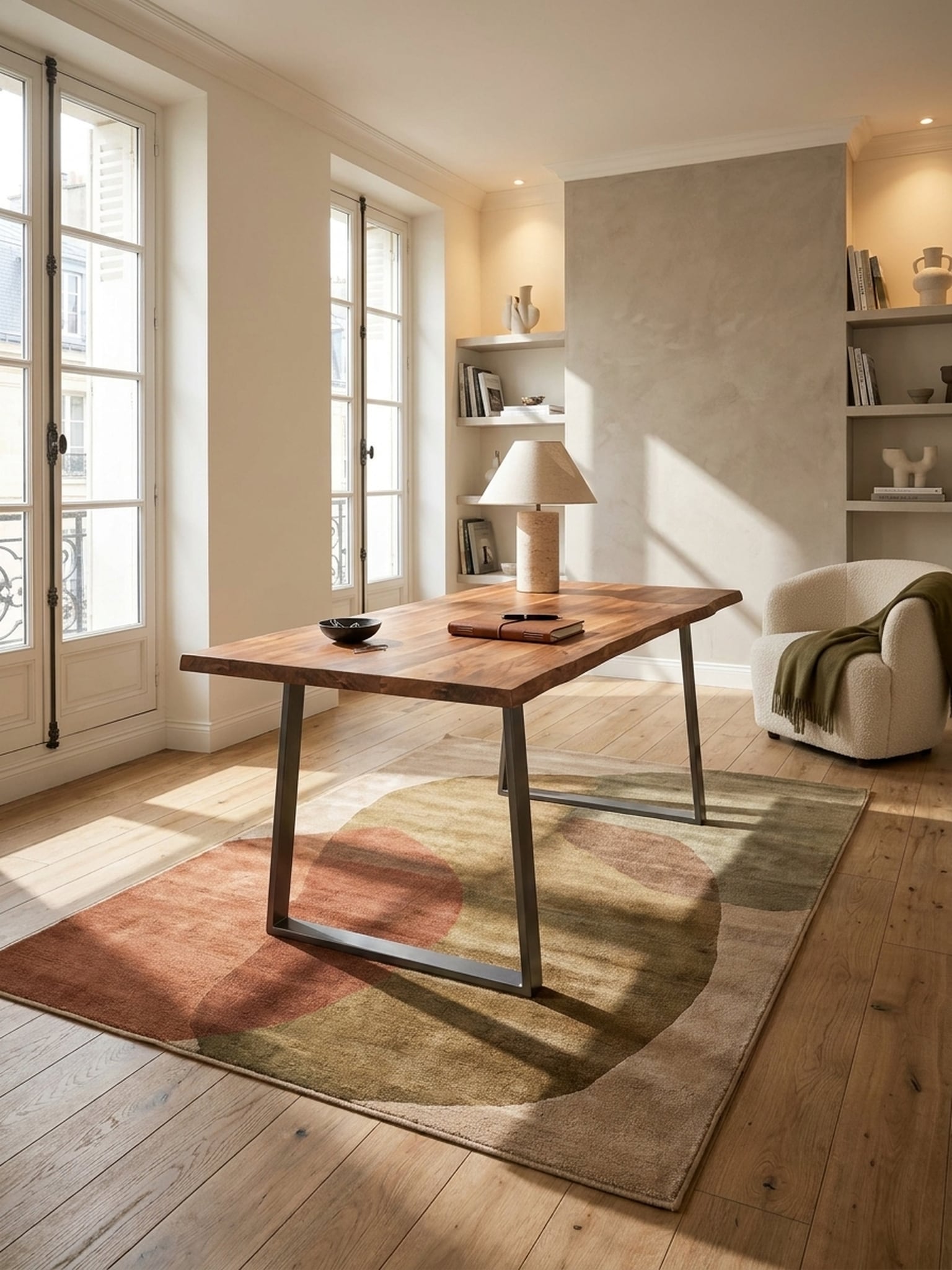 Schreibtisch Massivholz Baumkante mit Trapezgestell, Akazie 140x80x76 cm 