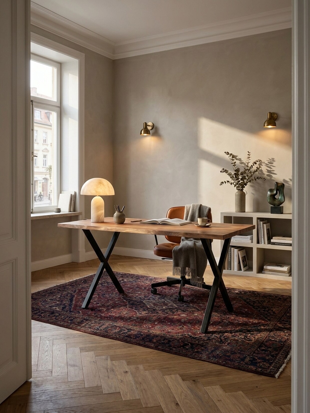 Schreibtisch Massivholz Baumkante X-Gestell, Akazie 140x80x76 cm