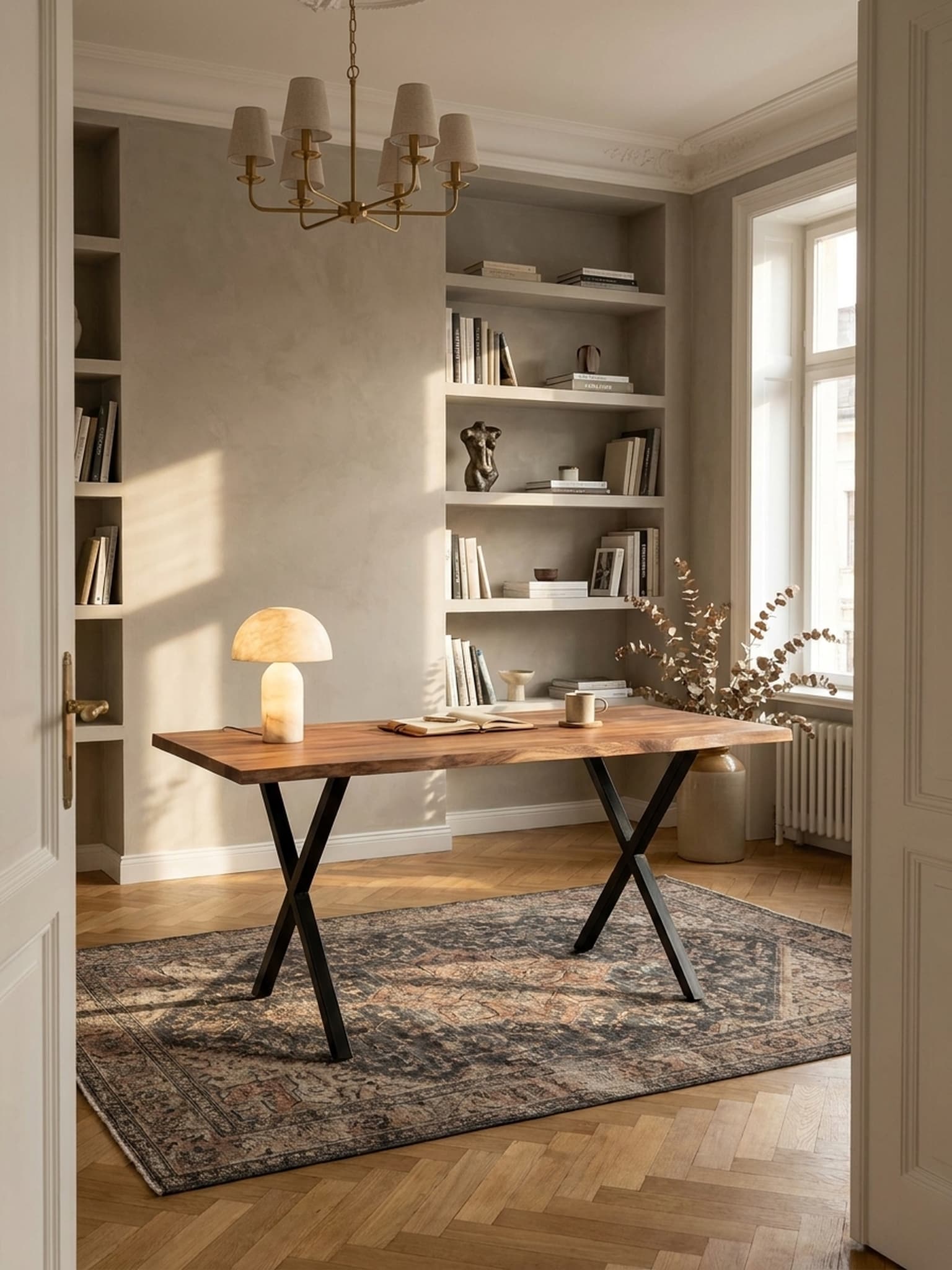Schreibtisch Massivholz Baumkante X-Gestell, Akazie 160x80x76 cm 