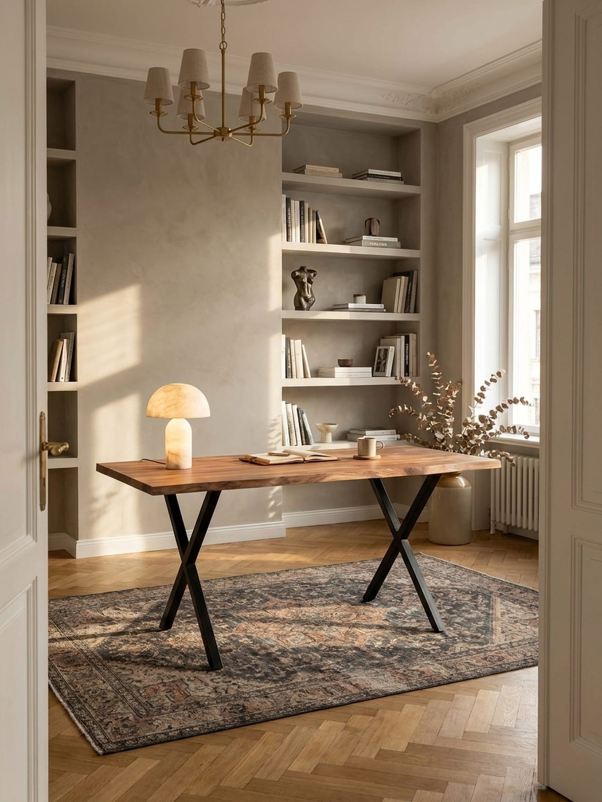 Schreibtisch Massivholz Baumkante X-Gestell, Akazie 160x80x76 cm