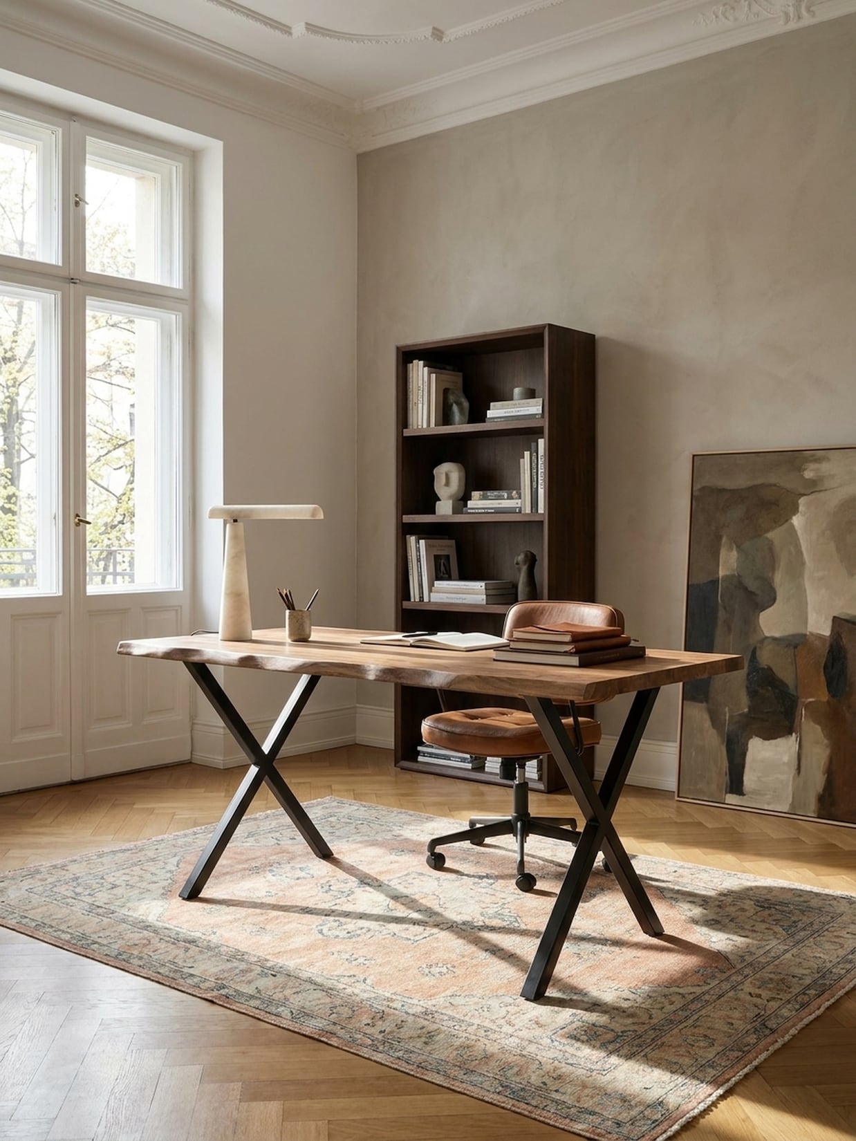 Schreibtisch Massivholz Baumkante X-Gestell, Akazie 200x100x76 cm