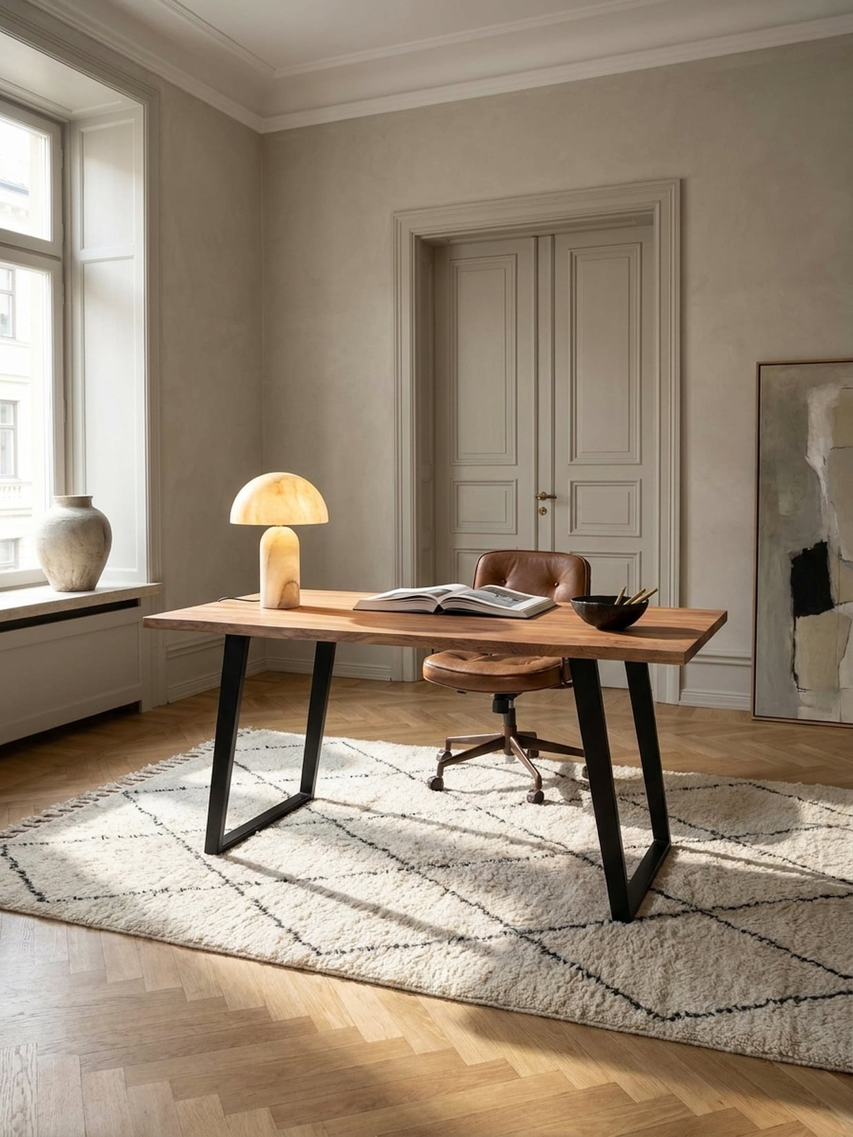Schreibtisch Massivholz Baumkante mit U-Gestell, Akazie 140x80x76 cm