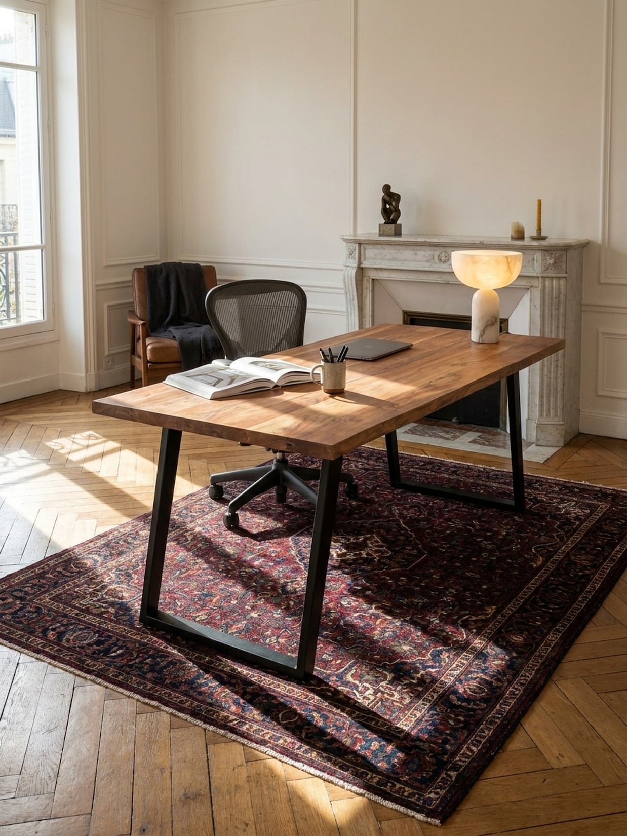 Schreibtisch Massivholz Baumkante mit U-Gestell, Akazie 200x100x76 cm