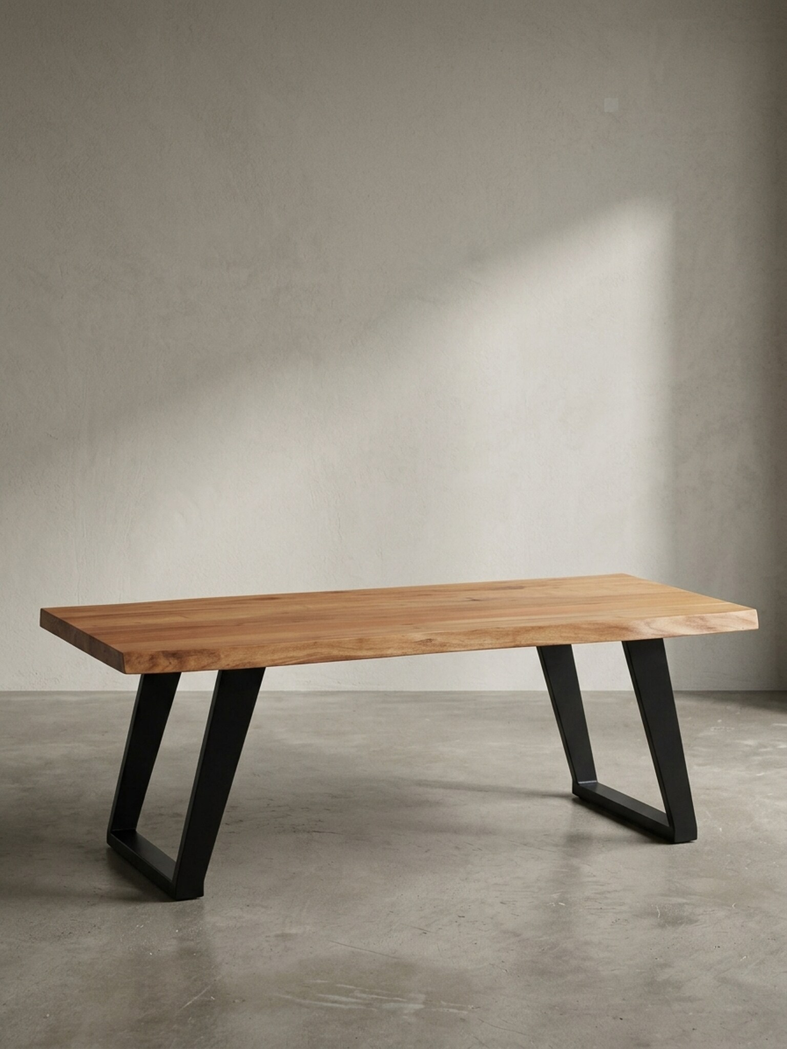 Couchtisch Braun Akazie Massivholz Baumkante 120x60x46 cm, Metallbeine U-Form 