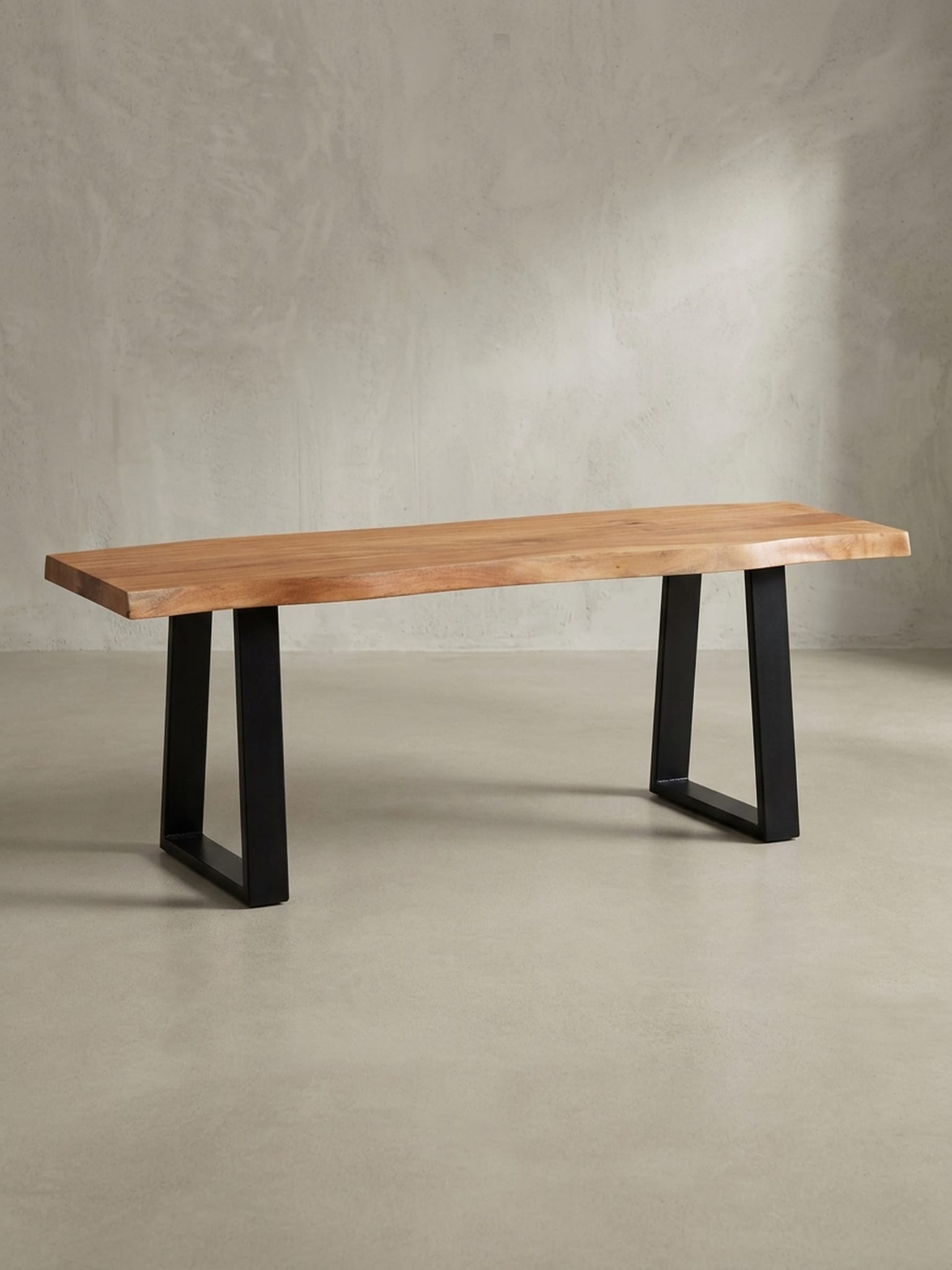 Garderobenbank Massivholz Metall Baumkante, Akazie-Schwarz 120x40x46 cm 