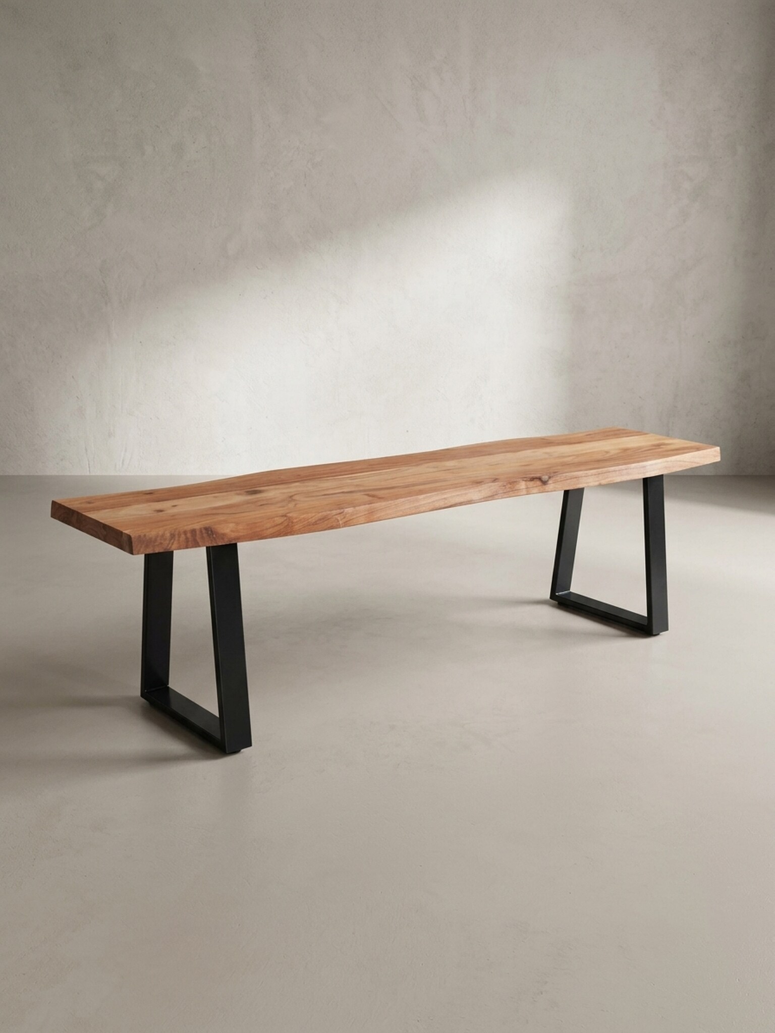 Esszimmerbank Massivholz Metall Baumkante ohne Lehne, Akazie 140x40x46 cm 
