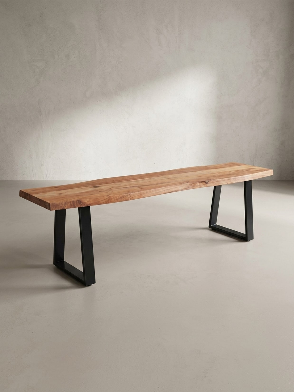 Esszimmerbank Massivholz Metall Baumkante ohne Lehne, Akazie 140x40x46 cm