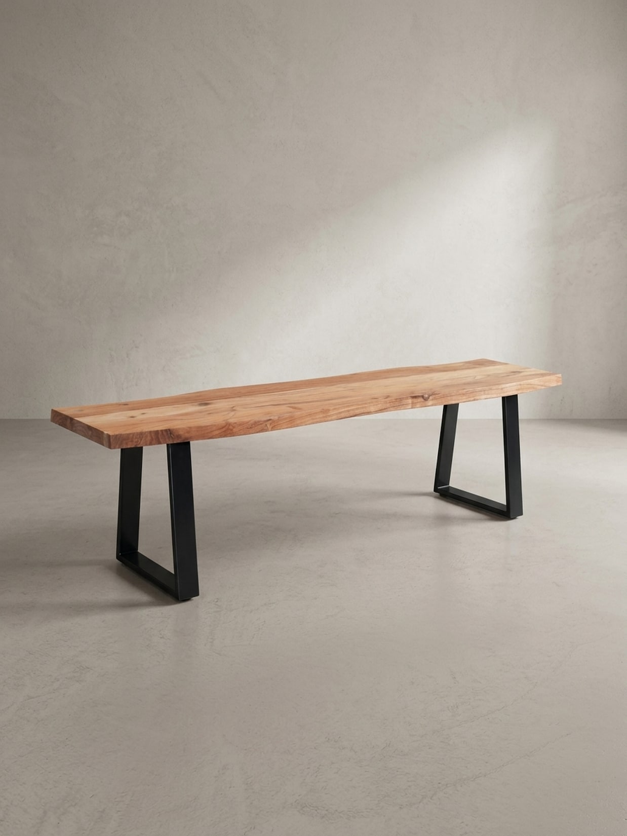 Esszimmerbank Massivholz Metall Baumkante ohne Lehne, Akazie 160x40x46 cm