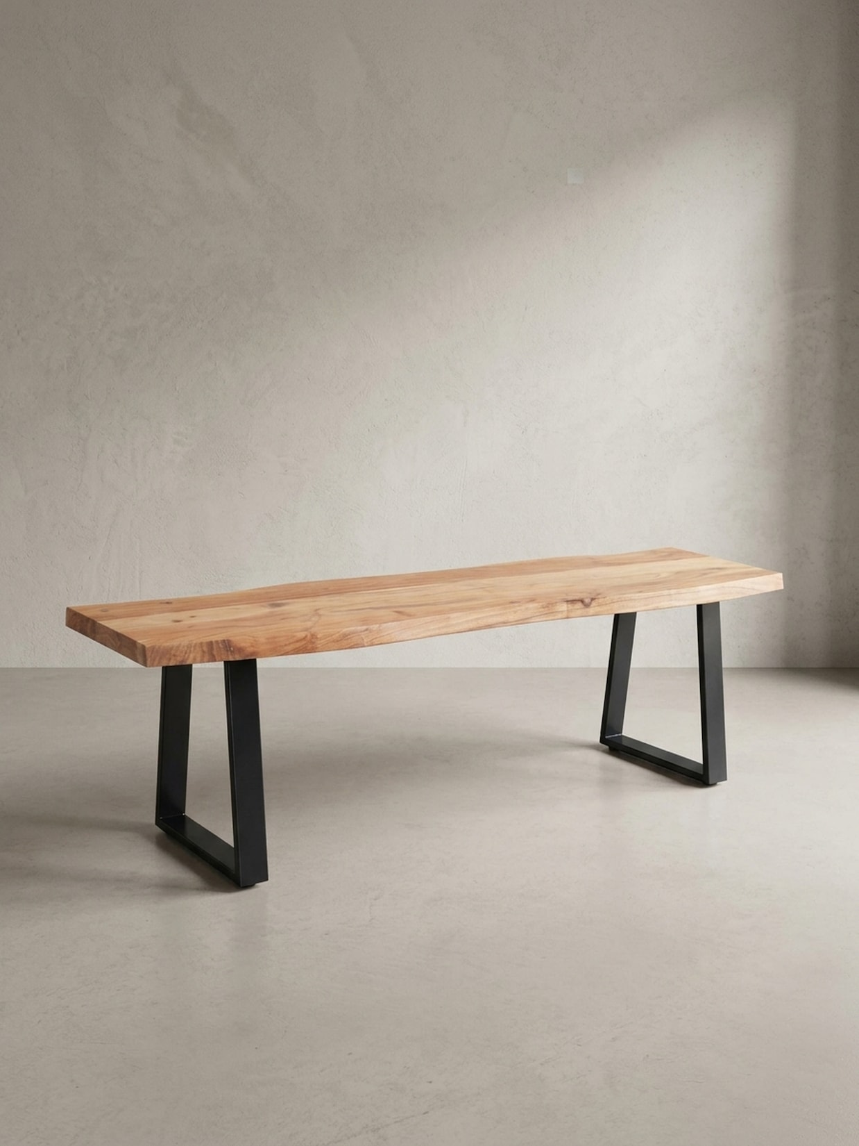 Esszimmerbank Massivholz Metall Baumkante ohne Lehne, Akazie 180x40x46 cm