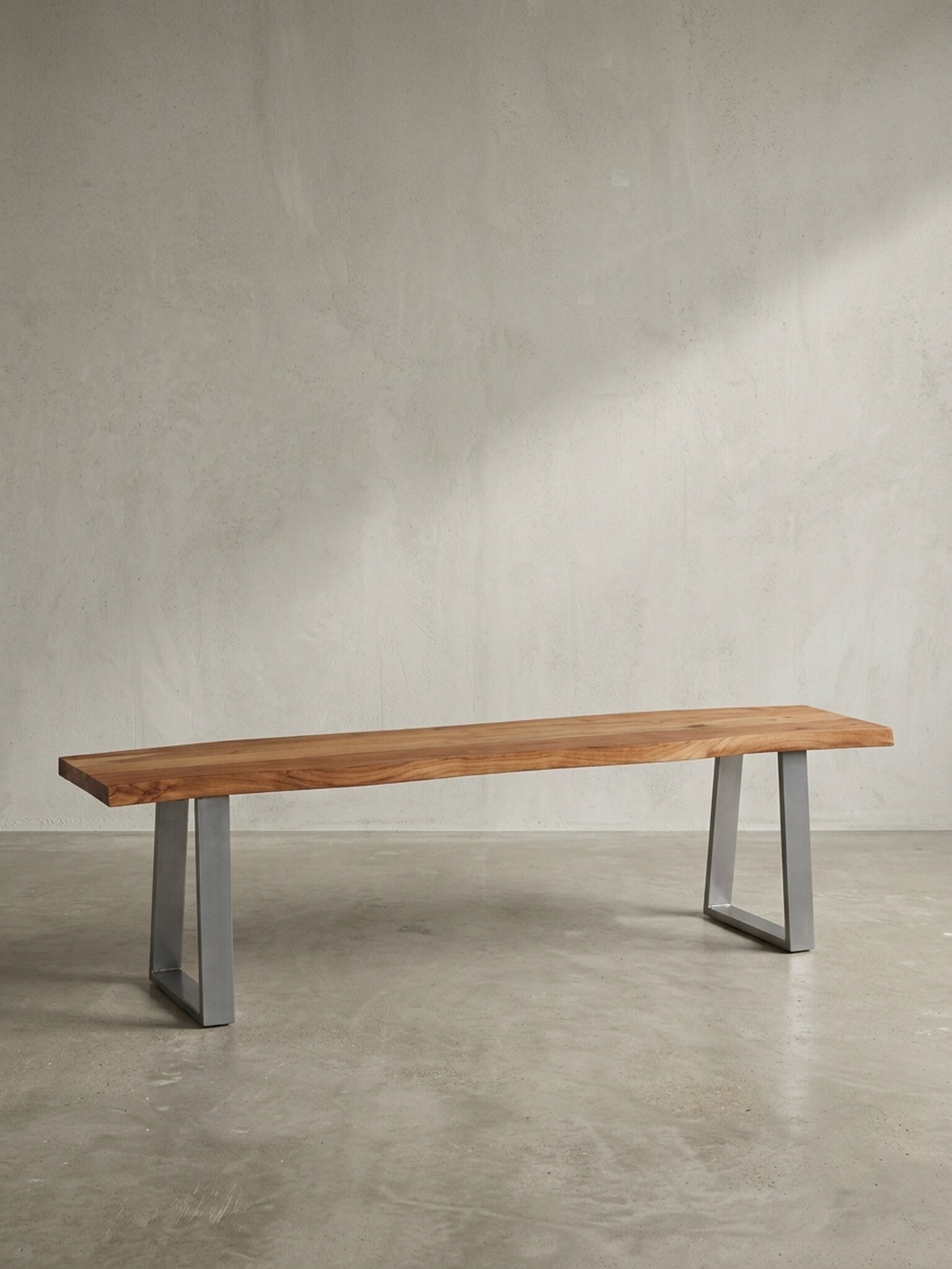 Esszimmerbank Massivholz Metall Baumkante Chromgestell, Akazie 140x40x46 cm 