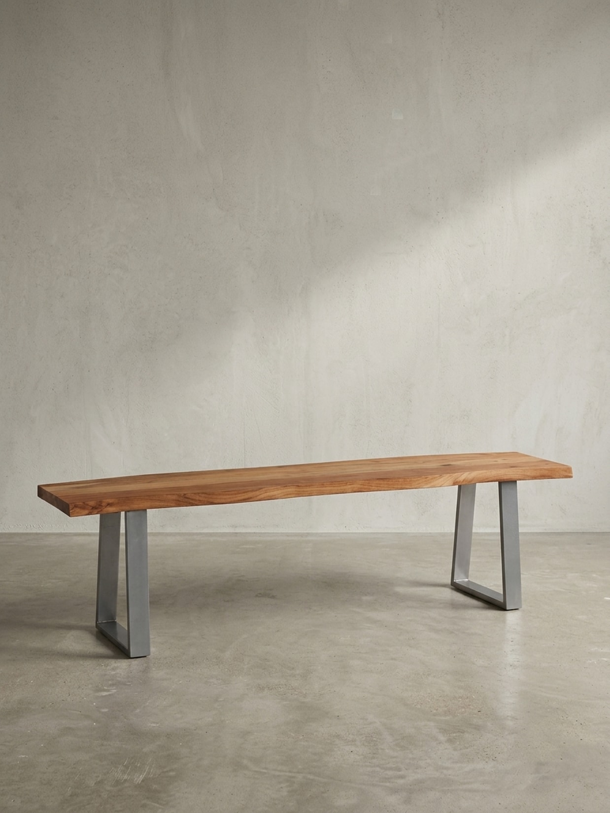 Esszimmerbank Massivholz Metall Baumkante Chromgestell, Akazie 140x40x46 cm