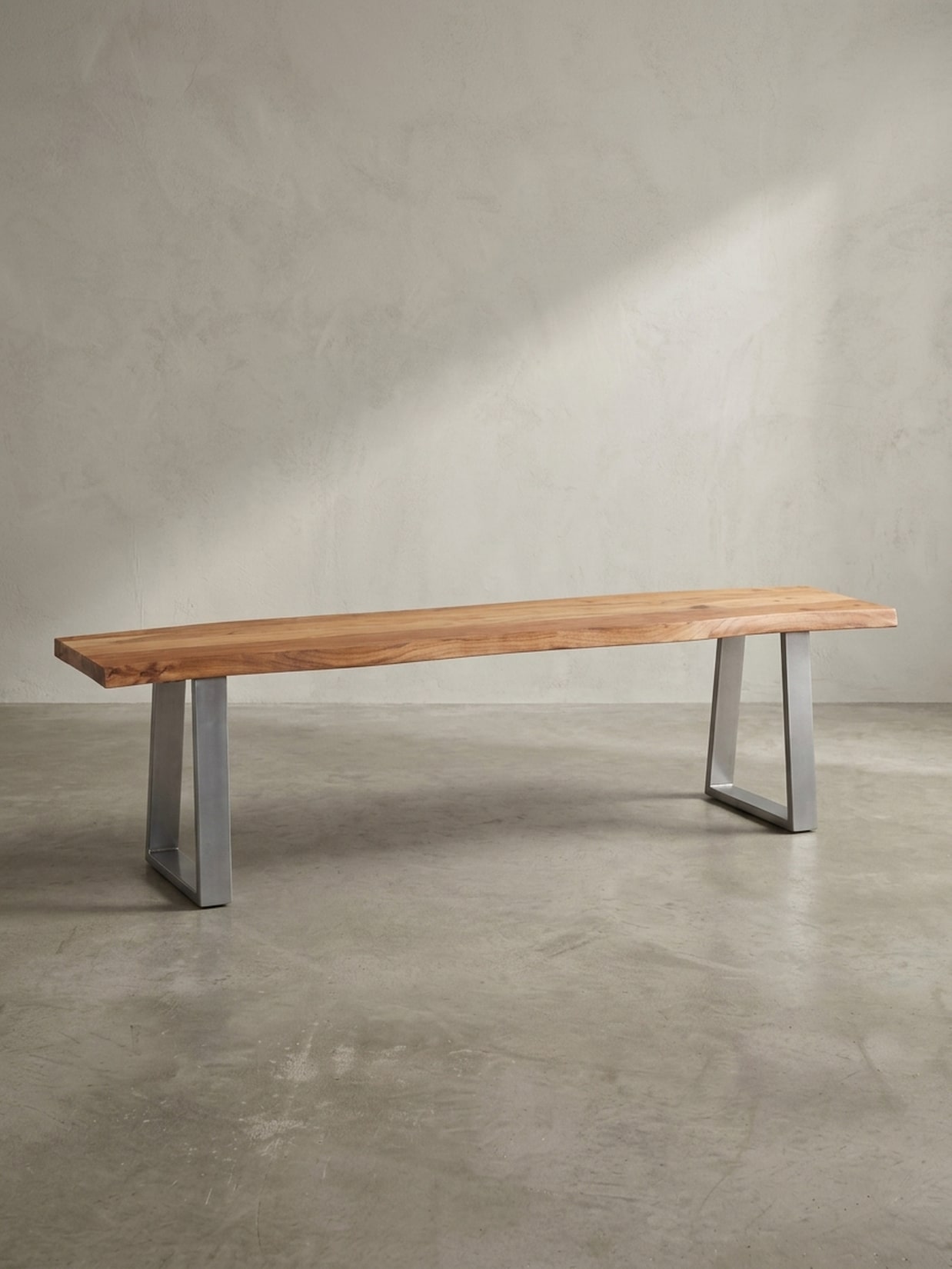 Esszimmerbank Massivholz Metall Baumkante Chromgestell, Akazie 160x40x46 cm