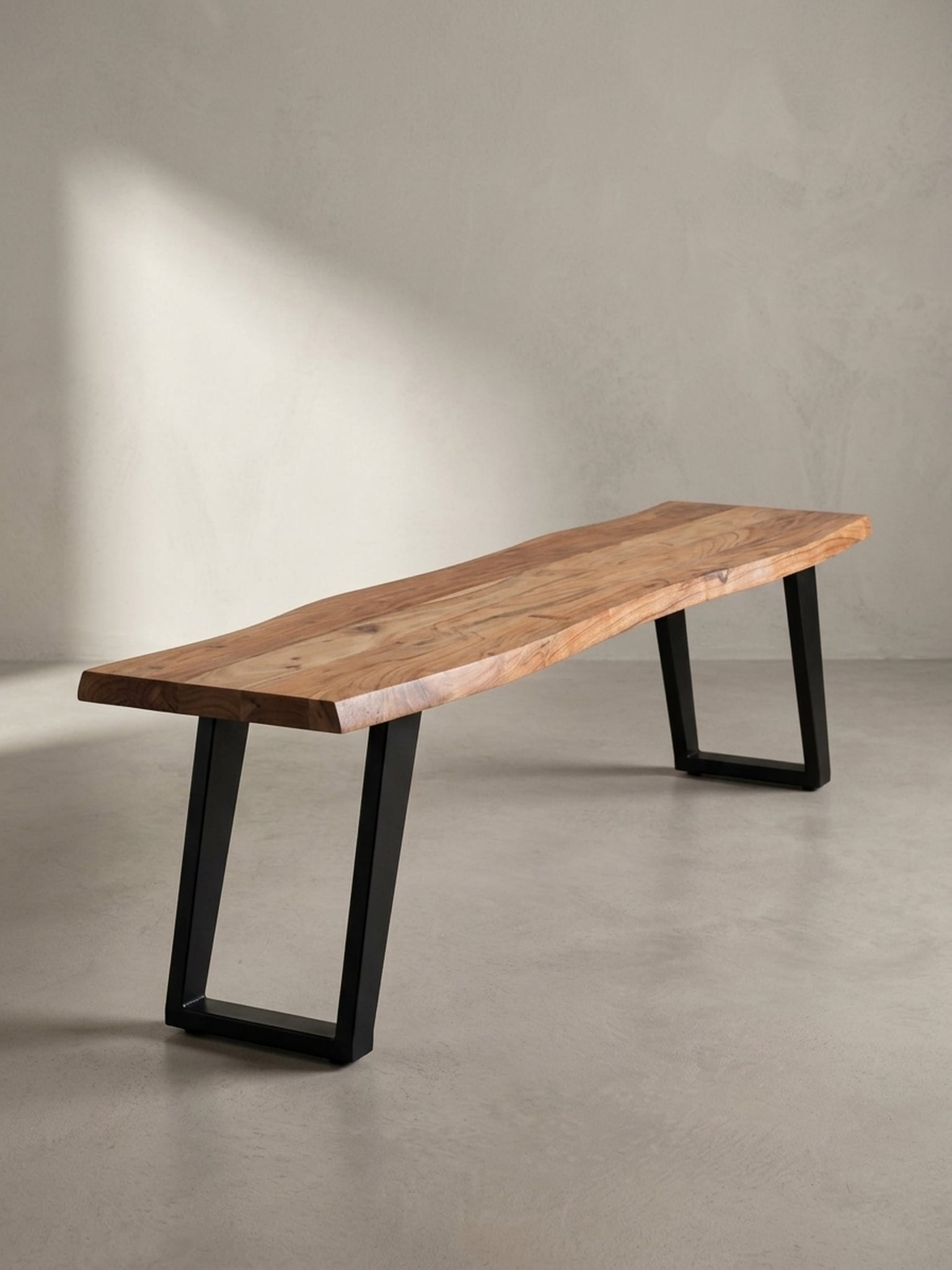 Esszimmerbank Massivholz Metall Baumkante U-Beine, Akazie 140x40x46 cm 