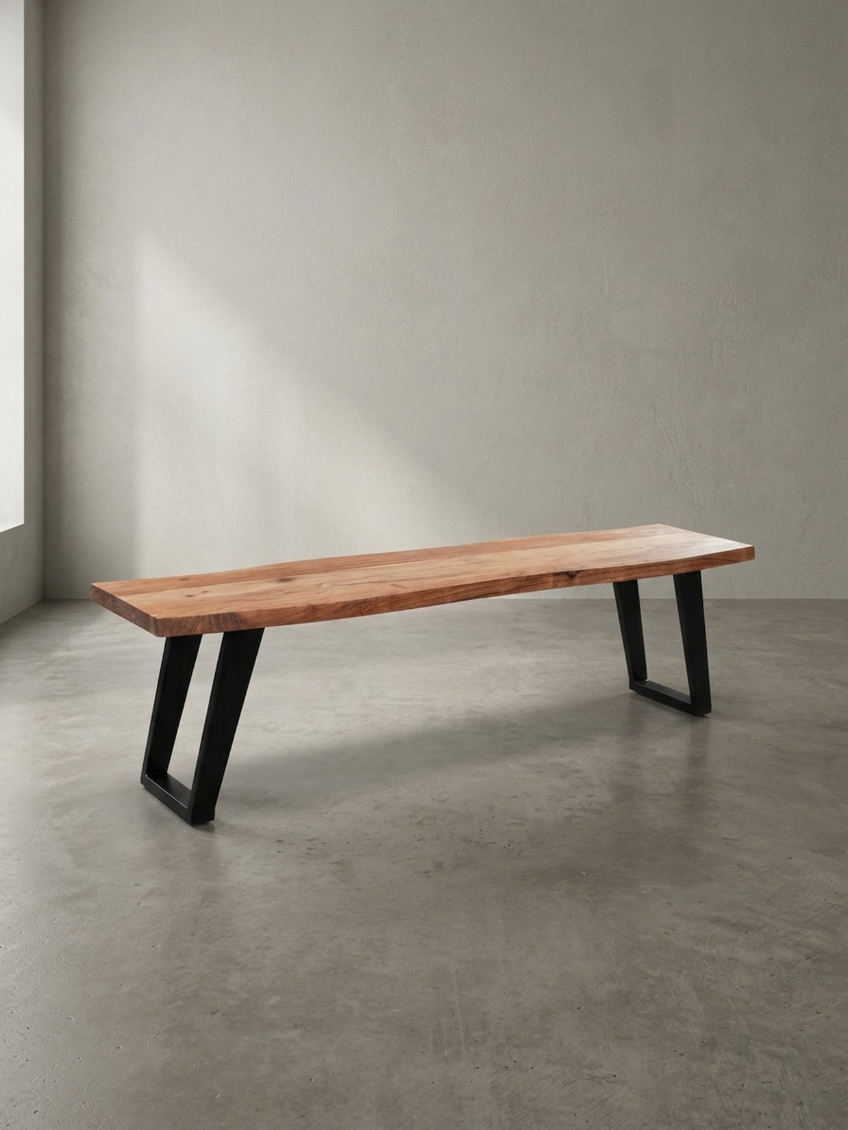 Esszimmerbank Massivholz Metall Baumkante U-Beine, Akazie 160x40x46 cm