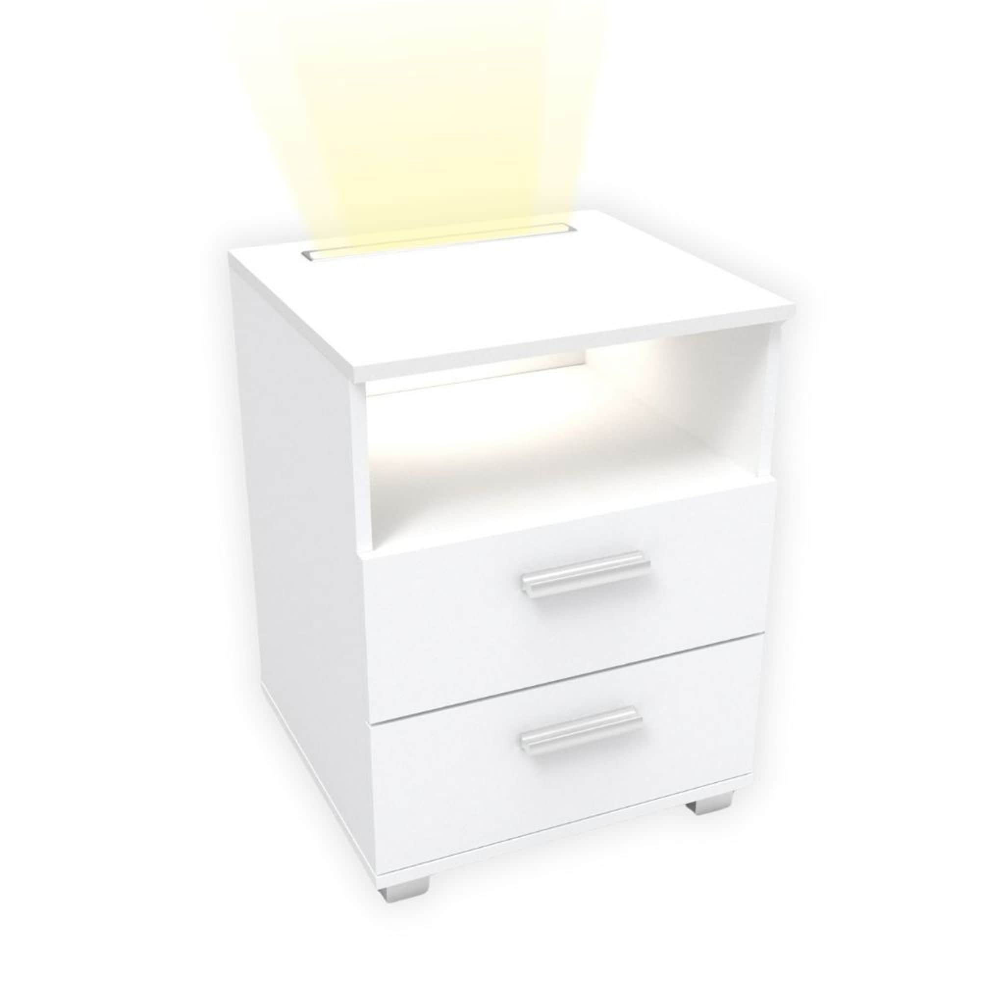kalb | Mila - Nachtkonsole Nachttisch mit integriertem LED Licht, dimmbar Farbe: Wei&szlig; 