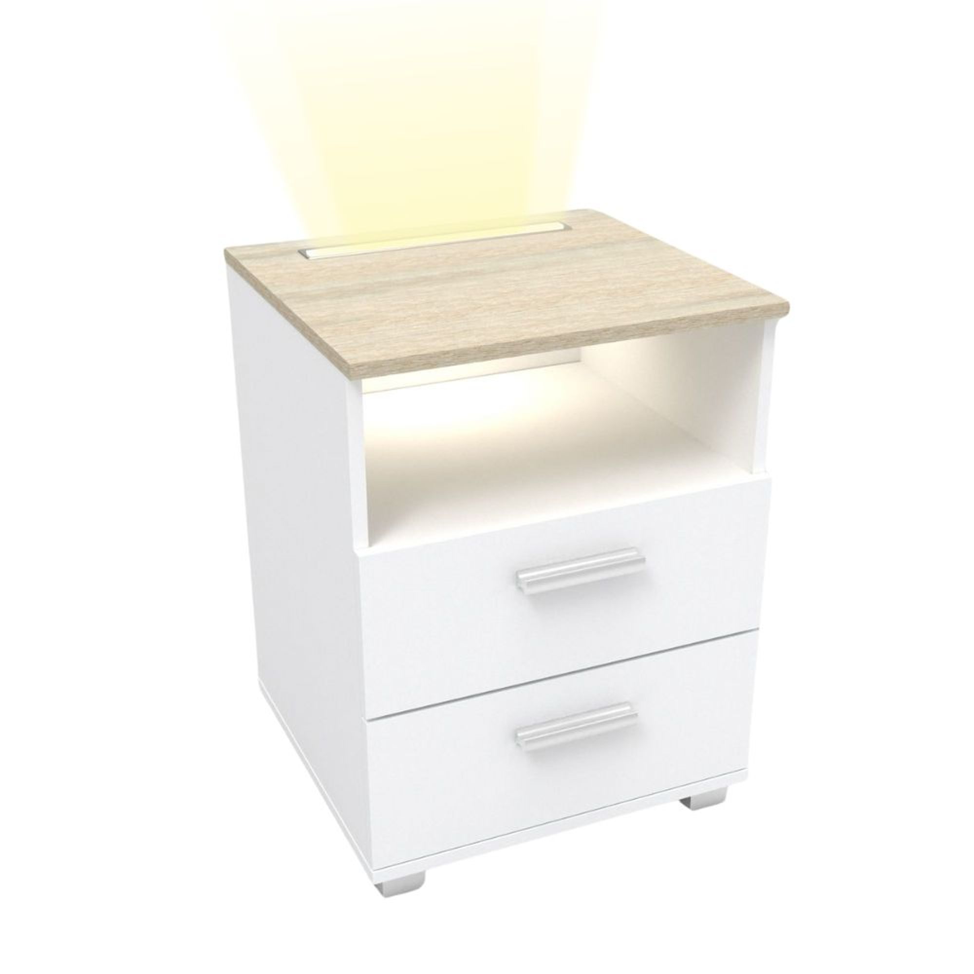 kalb | Mila - Nachtkonsole Nachttisch mit integriertem LED Licht, dimmbar Farbe: Eiche 