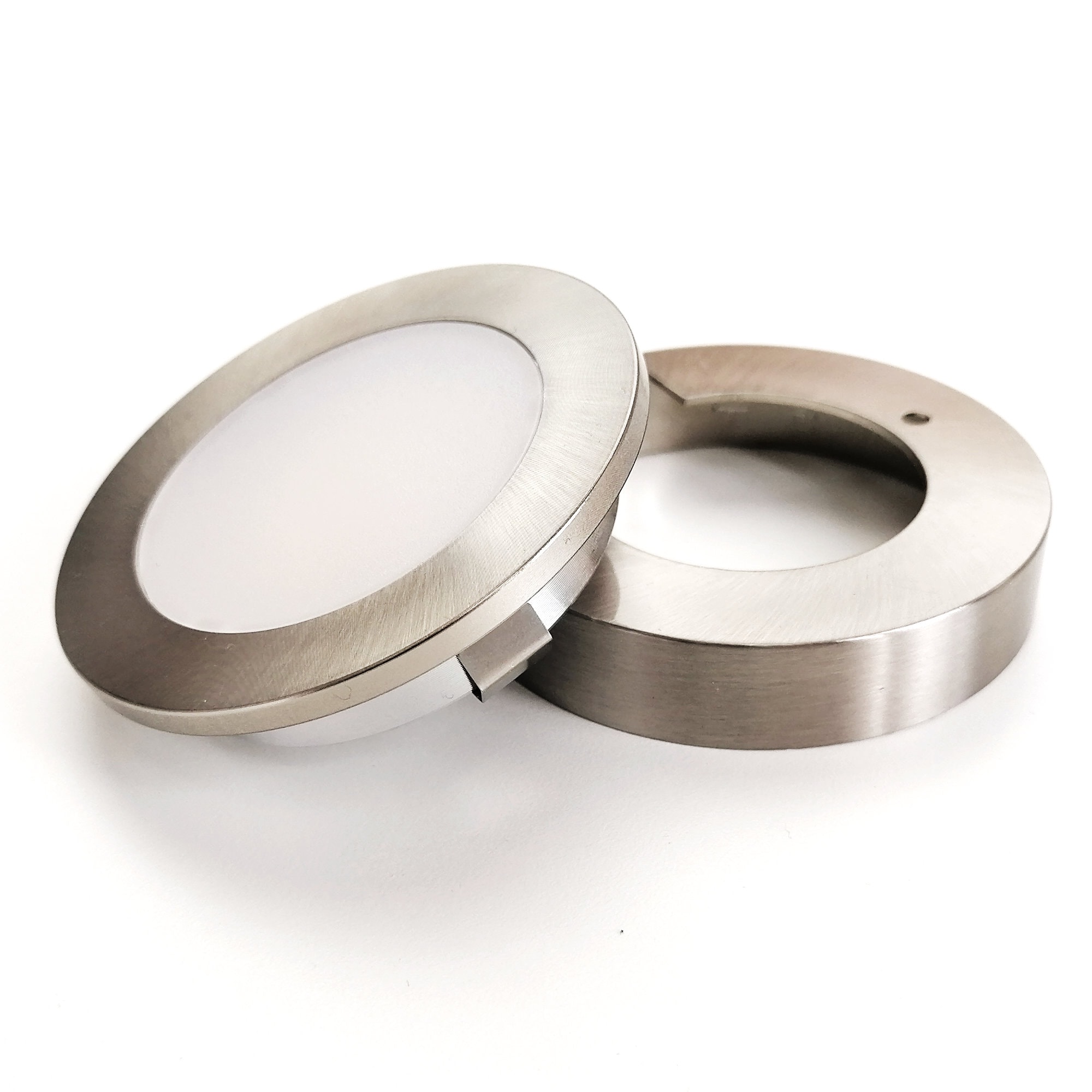 kalb | LED Einbauspot Unterbauspot Edelstahl geb&uuml;rstet 12VDC 3 Watt Warmwei&szlig; 6,3 cm &Oslash; Einbaustrahler f&uuml;r M&ouml;bel inkl. Aufsatzring 