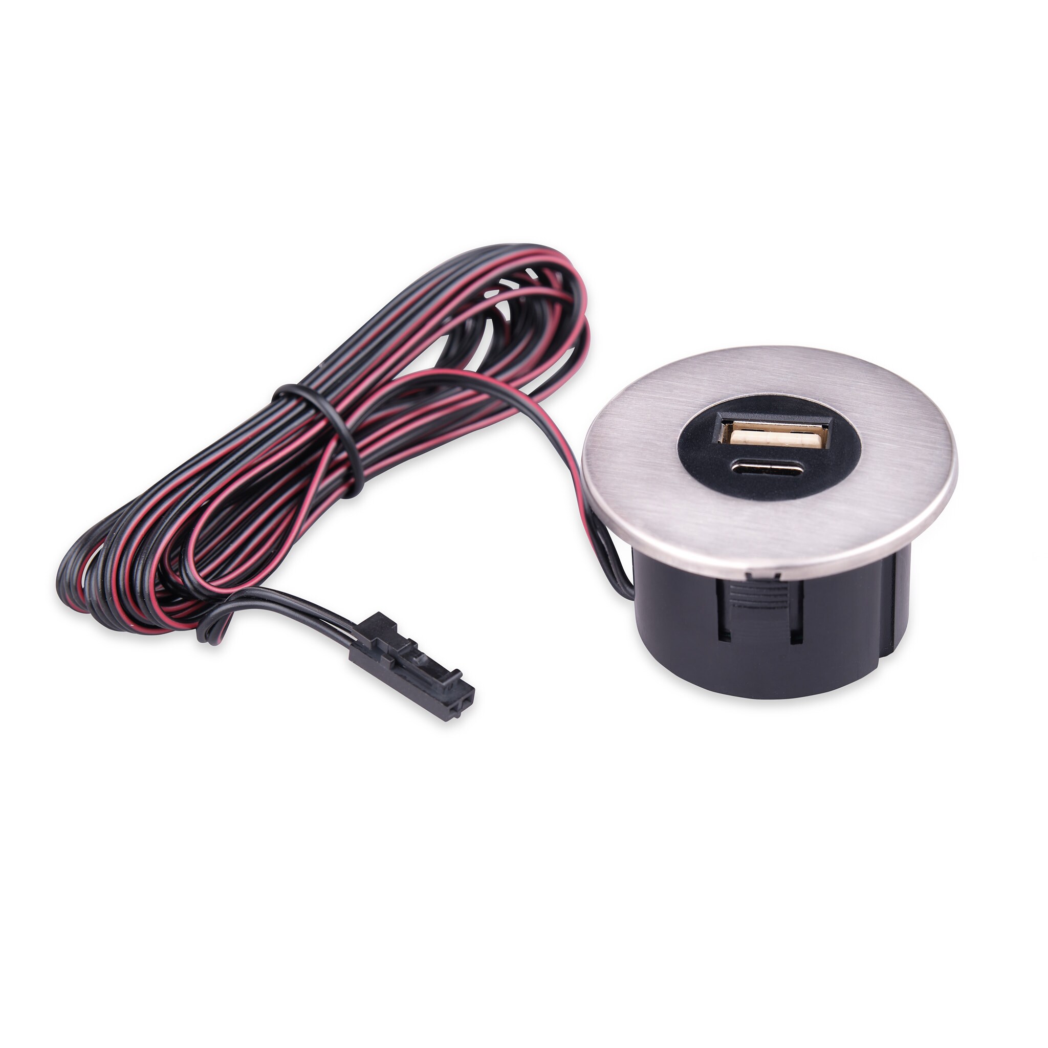 Einbau USB-Hub 2 in 1 Edelstahl geb&uuml;rstet USB und USB-C, Edelstahl, Steckdose f&uuml;r Smartphone, Tablet, E-Reader M&ouml;beleinbau 12V Edelstahl geb&uuml;rstet 