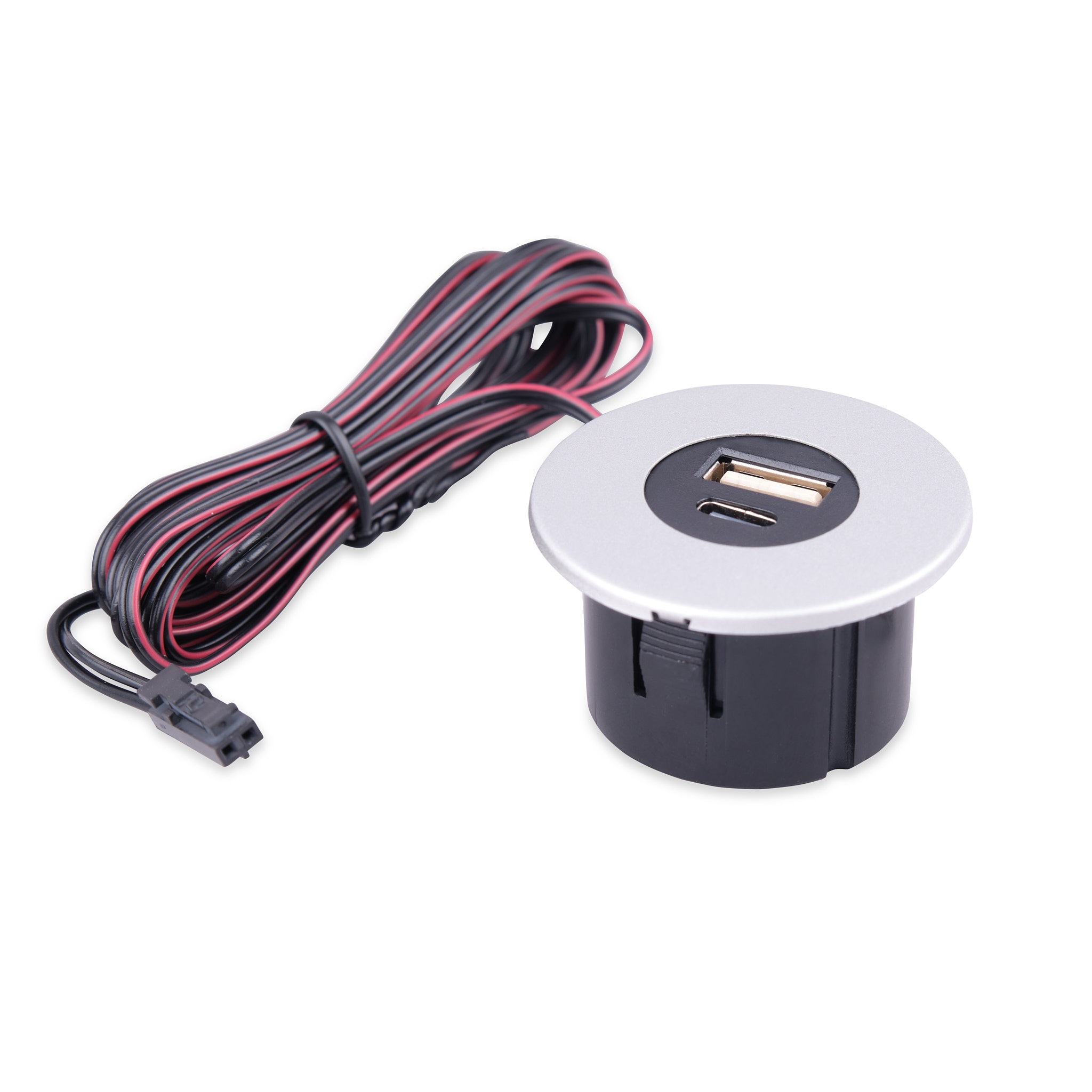 Einbau USB-Hub 2 in 1 Silbergrau USB und USB-C, silbergrau, Steckdose f&uuml;r Smartphone, Tablet, E-Reader M&ouml;beleinbau 12V silbergrau 