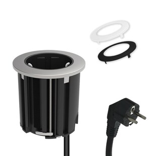 kalb | Einbausteckdose 230V Tischsteckdose 54mm rund für Montage in und an Möbeln / Platten, mit EU-Stecker, inkl. farbiger Blenden 