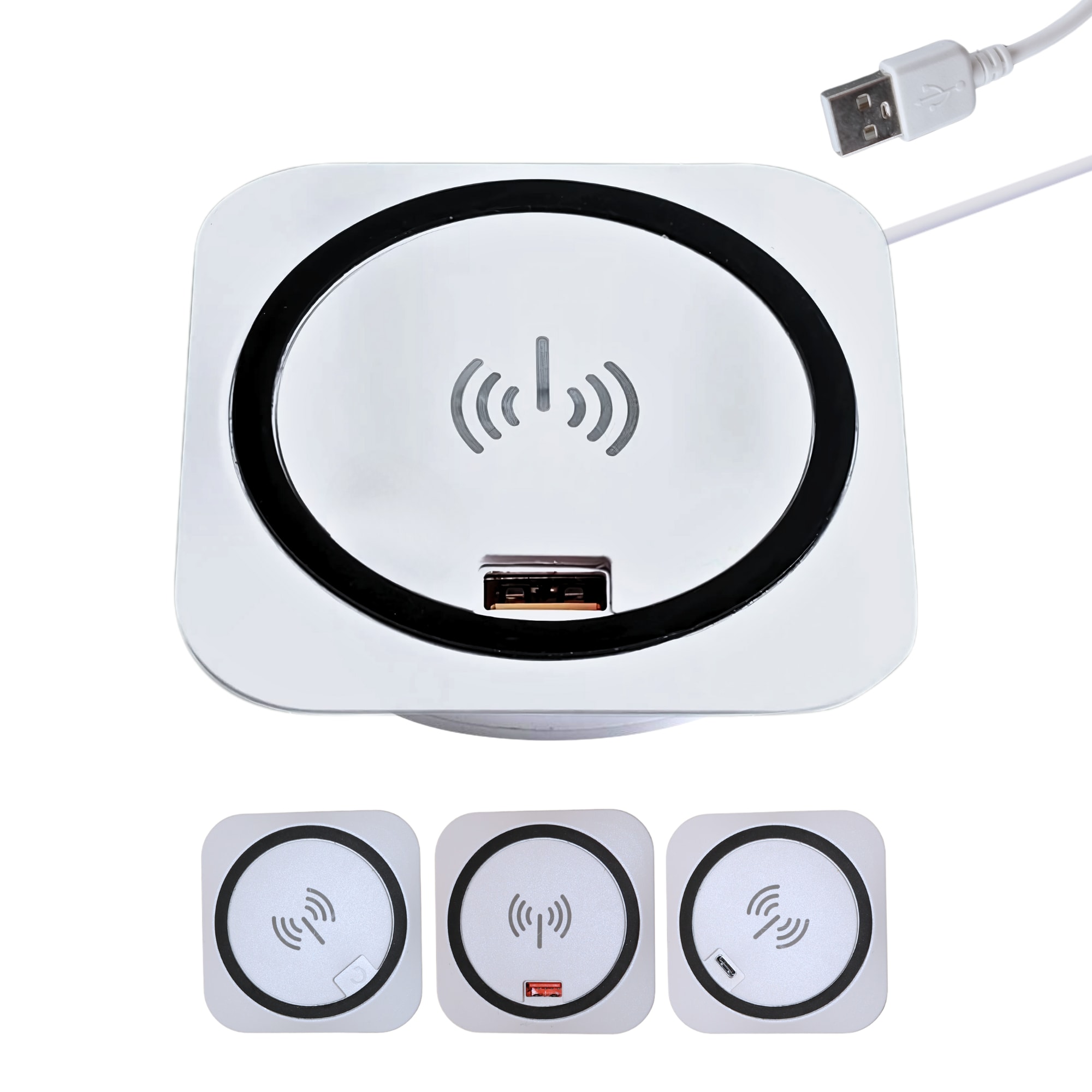 kalb | Einbau Schnellladeger&auml;t 15W, 7,5cm &Oslash;, kabelloses Laden, 2x USB-Ports, Induktionsladeger&auml;t, wei&szlig; 