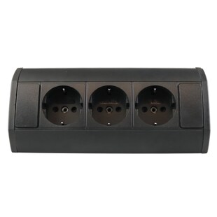 kalb | Ecksteckdose 3-fach Steckdosenleiste, Unterbau- / Aufsatz-Steckdose, 1m Anschlusskabel mit EU-Stecker, schwarz 