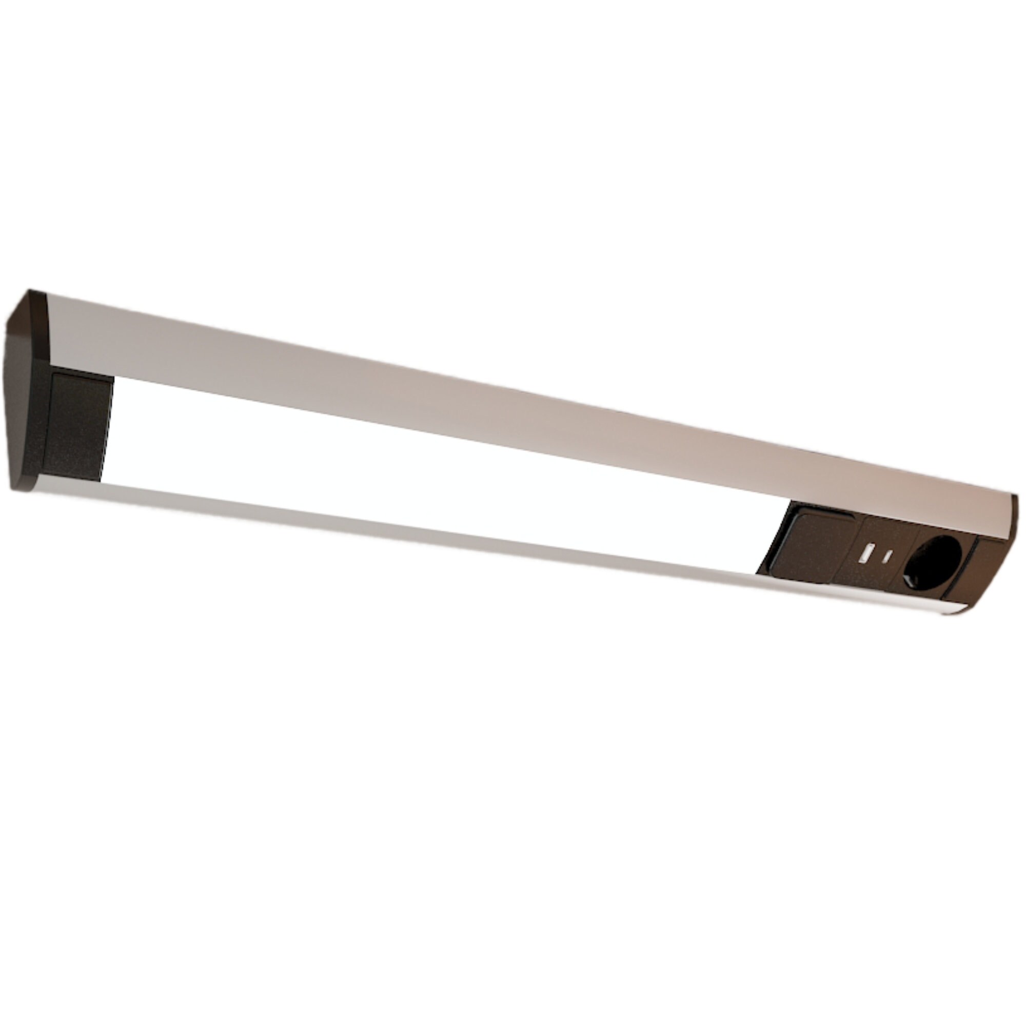 LED Unterbauleuchte mit Schalter und Steckdose, 230VAC Anschluss, 3000 Kelvin, USB-Port Typ A u. C, Aluminium + ABS, IP20 silbergrau 