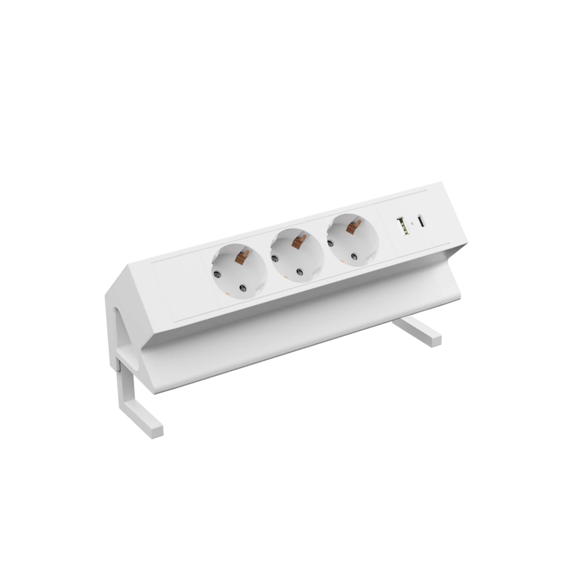 3er Aufsatzsteckdose zum Anklemmen, USB A/C, 3-fach Steckdose, 230V 16A, f&uuml;r M&ouml;bel, Steckdosenleiste, EU-Schutzkontaktstecker, Ampereon 