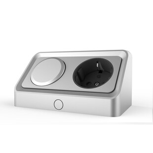 kalb | Vetra, angewinkelte Steckdose mit Wippschalter für Kabelausgang, 230 VAC Direktanschluss, silbergrau, inkl. Bohrschablone, Einzelsteckdose für Möbelmontage & Badezimmerschränke 