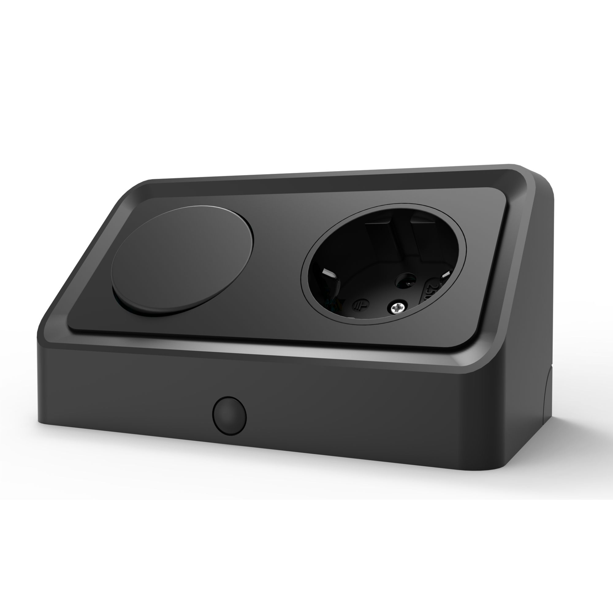 kalb | Vetra, angewinkelte Steckdose mit Wippschalter f&uuml;r Kabelausgang, 230&nbsp;VAC Direktanschluss, schwarz, inkl. Bohrschablone, Einzelsteckdose f&uuml;r M&ouml;belmontage & Badezimmerschr&auml;nke 